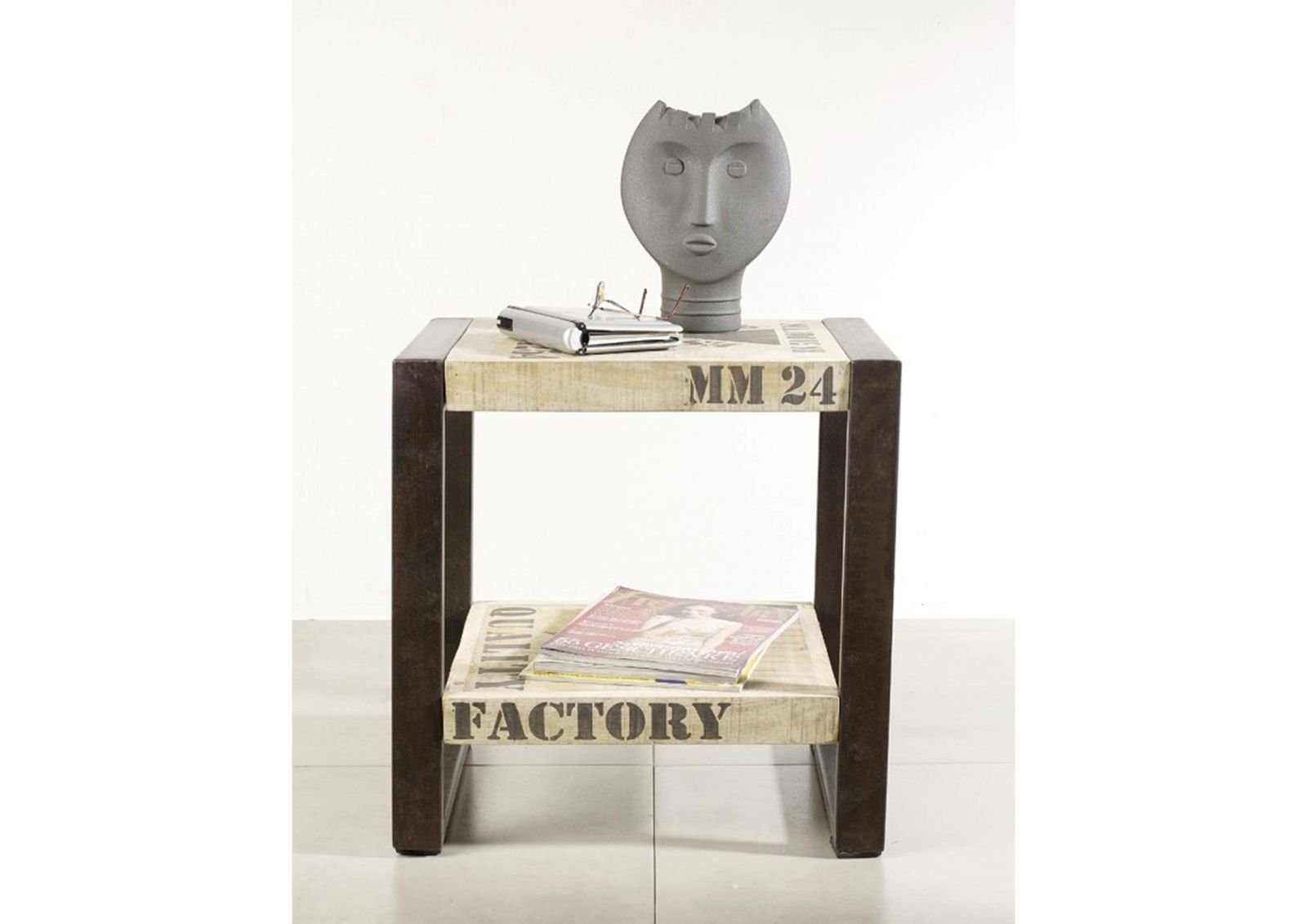 Massivmoebel24 Beistelltisch Beistelltisch Mango 50x40x50 natur bedruckt FACTORY #101