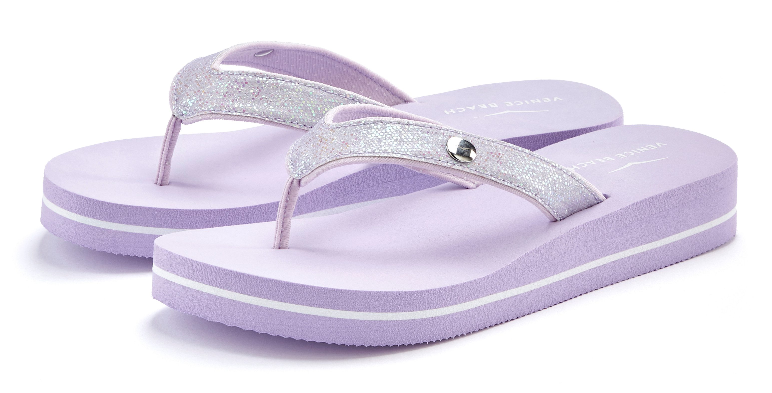 Venice Beach Badezehentrenner Sandale, Pantolette, Badeschuh ultraleicht mit Glitzerband VEGAN