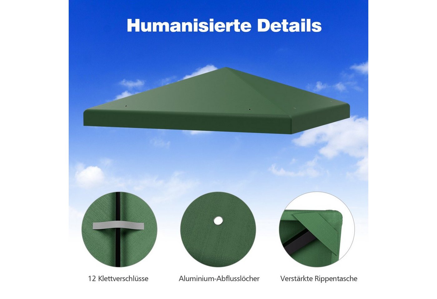 Thumbnail - COSTWAY Pavillon-Ersatzdach 3x3m, mit Ablauflöchern & Klettverschlüssen