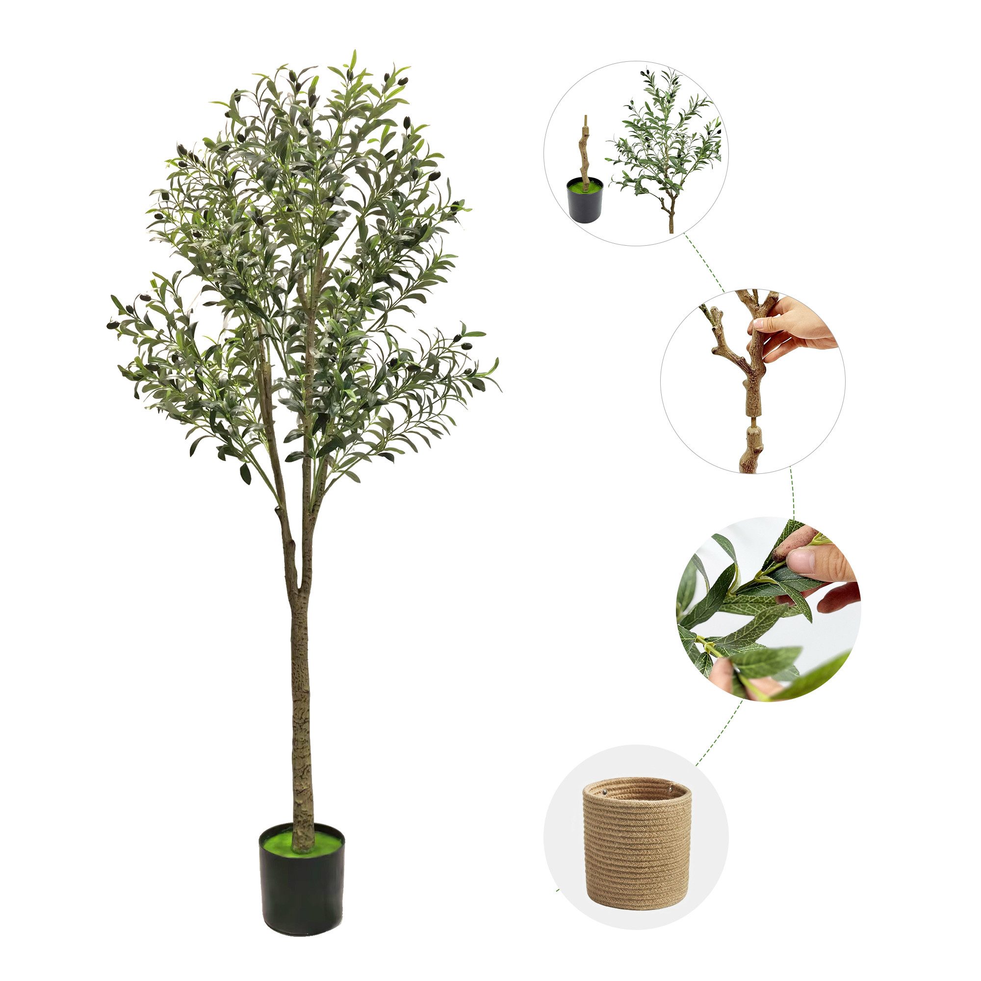 Kunstbaum Kunstpflanzen groß Olivenbaum künstliche Pflanze, Höhe 150 cm/180 cm Olivenbaum, SEHAUSEU, Höhe 180 cm