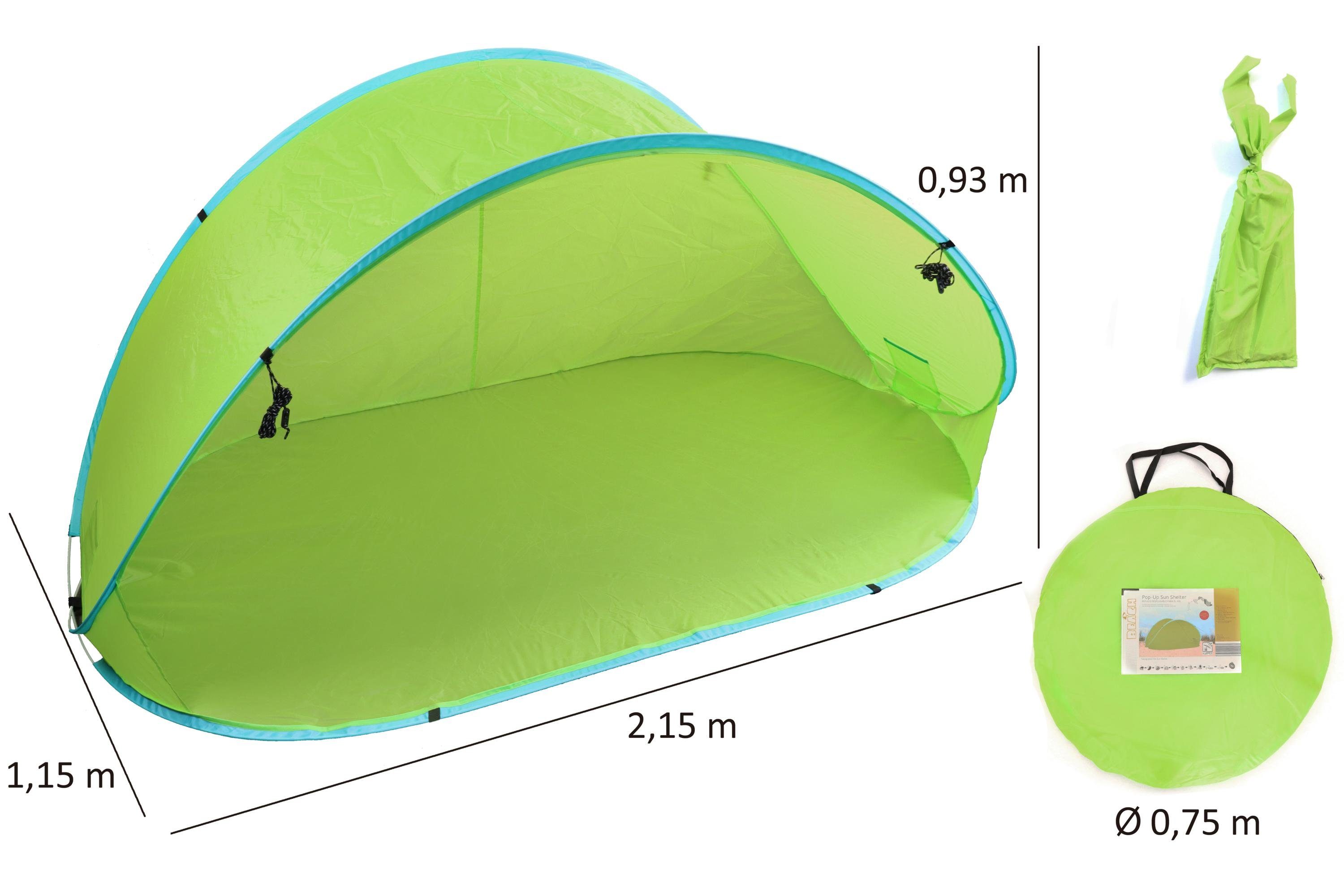 * 93cm, Strandmuschel & 215 grün Strandzelt Heringen XXL mit 4 Tragetasche Pop-up Sonnenschutz Wurfzelt Strandmuschel ELLUG Personen: 115 *