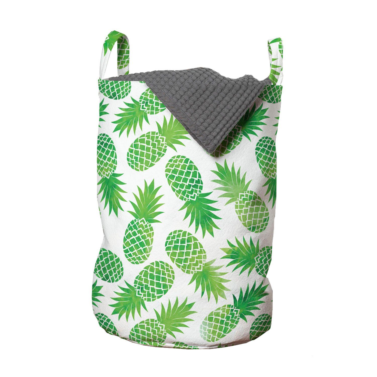 Abakuhaus Wäschesäckchen Wäschekorb mit Griffen Kordelzugverschluss für Waschsalons, Grün Exotische Ananas-Muster