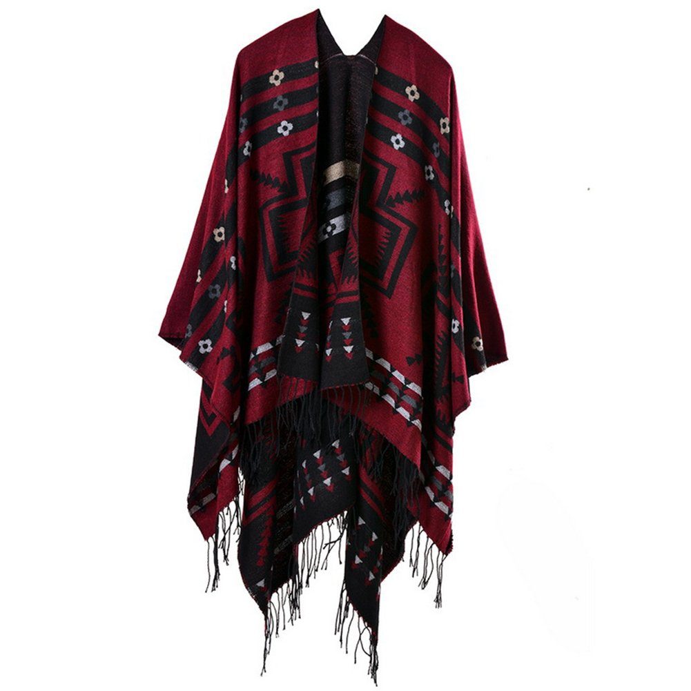 ManKle Modeschal Damen Deckenstoffschaln Langer Schal Winter Schal mit Fransen130*150cm Rot