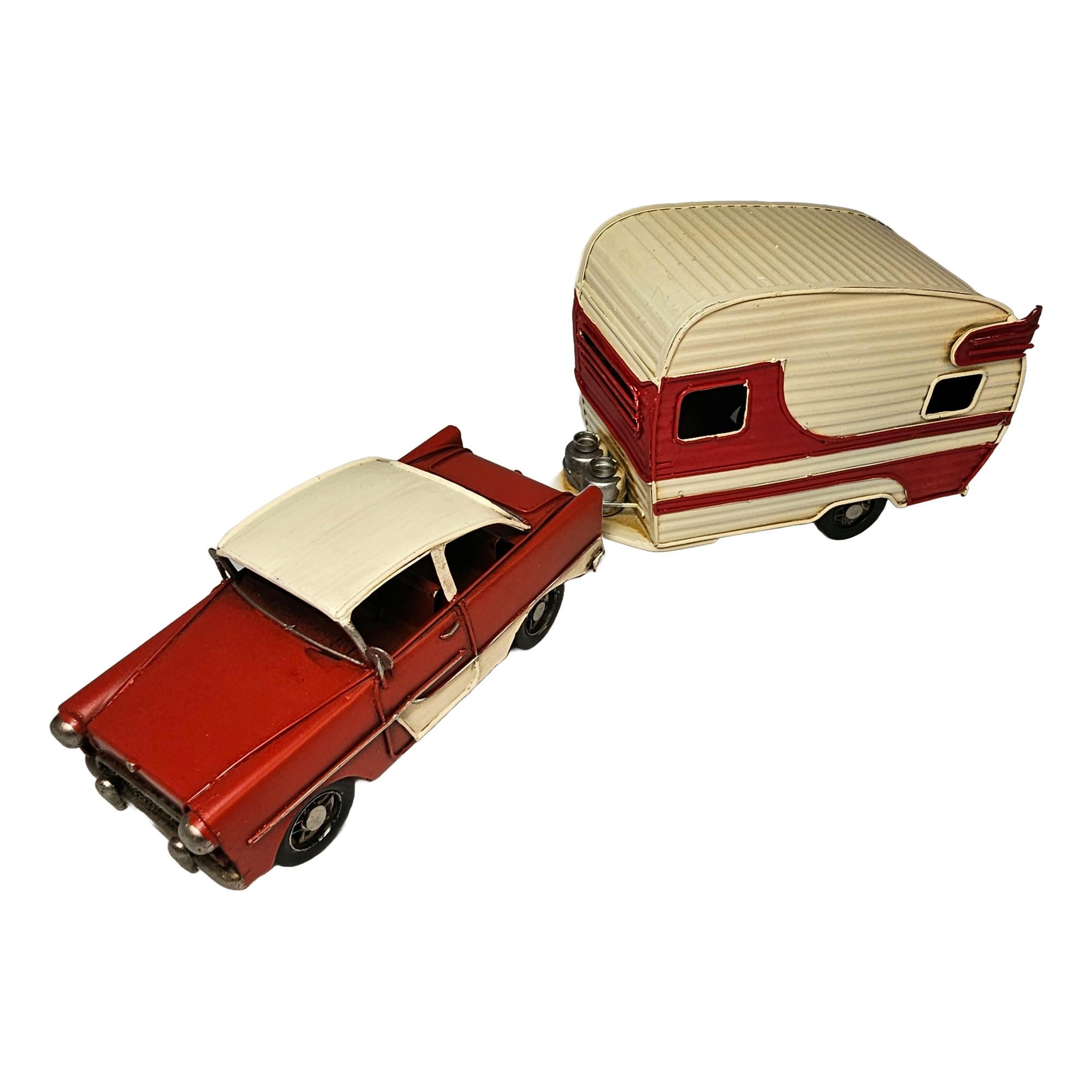 Dynasun Modellauto Car 2004E-8361, (1-tlg), Auto Car mit Wohnwagen Set 42cm Vintage Automodell Car Wohnwagen
