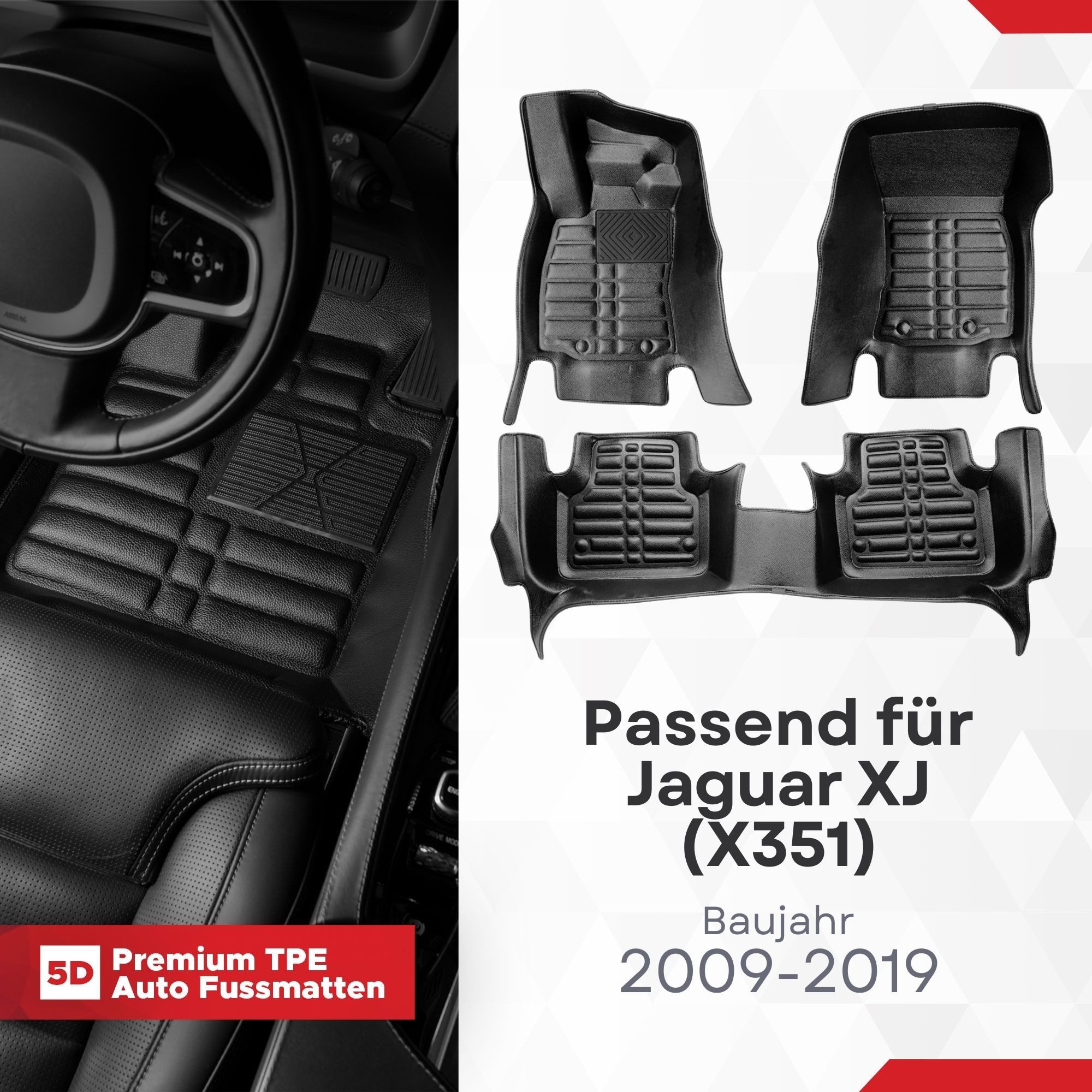 fussmattenprofi.com Auto-Fußmatte 5D Premium Auto Fußmatten TPE Set für Jaguar XJ (X351) 2009-2019 (1 St), für Jaguar Jaguar XJ