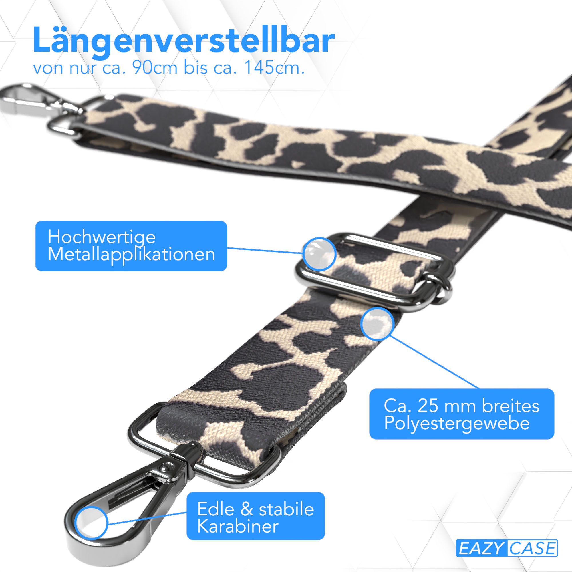 EAZY CASE Schulterriemen Ersatz Taschenriemen Boho Style Schmale Kordel als Taschenband für Umhängetaschen Taupe Camouflage