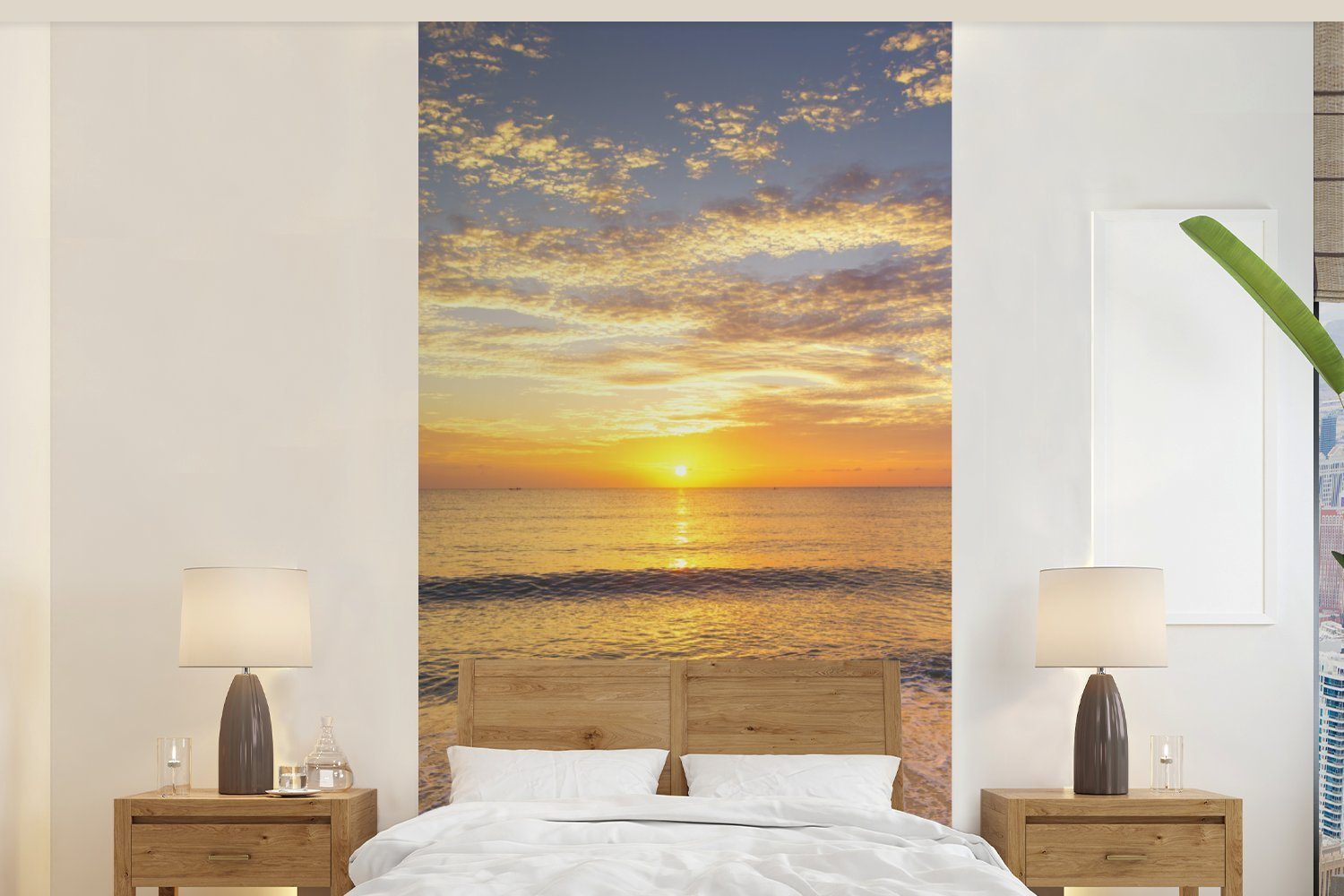 MuchoWow Fototapete Strand - Sonnenuntergang - Meer, Matt, bedruckt, (2 St), Vliestapete für Wohnzimmer Schlafzimmer Küche, Fototapete | Fototapeten