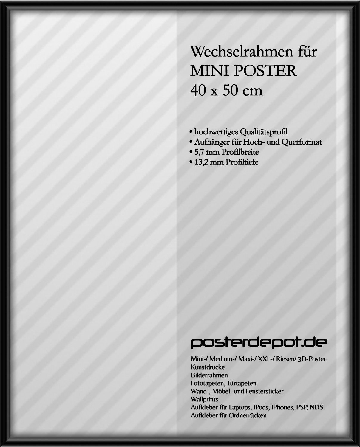Wallario Rahmen Wechselrahmen aus Alu, passend für Mini-Poster (40 x 50 cm), Schwarz