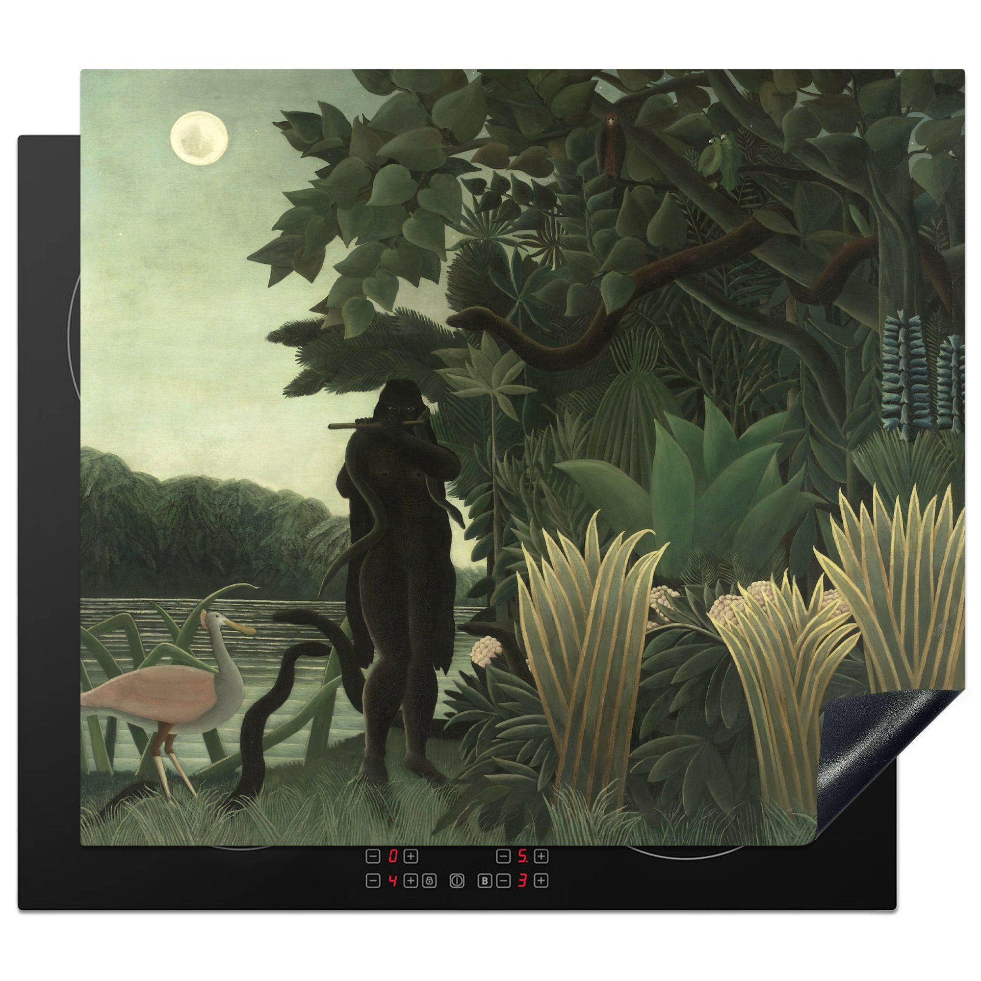 MuchoWow Herdblende-/Abdeckplatte Der Schlangenbeschwörer - Gemälde von Henri Rousseau, Vinyl, (1 tlg), 60x52 cm, Mobile Arbeitsfläche nutzbar, Ceranfeldabdeckung