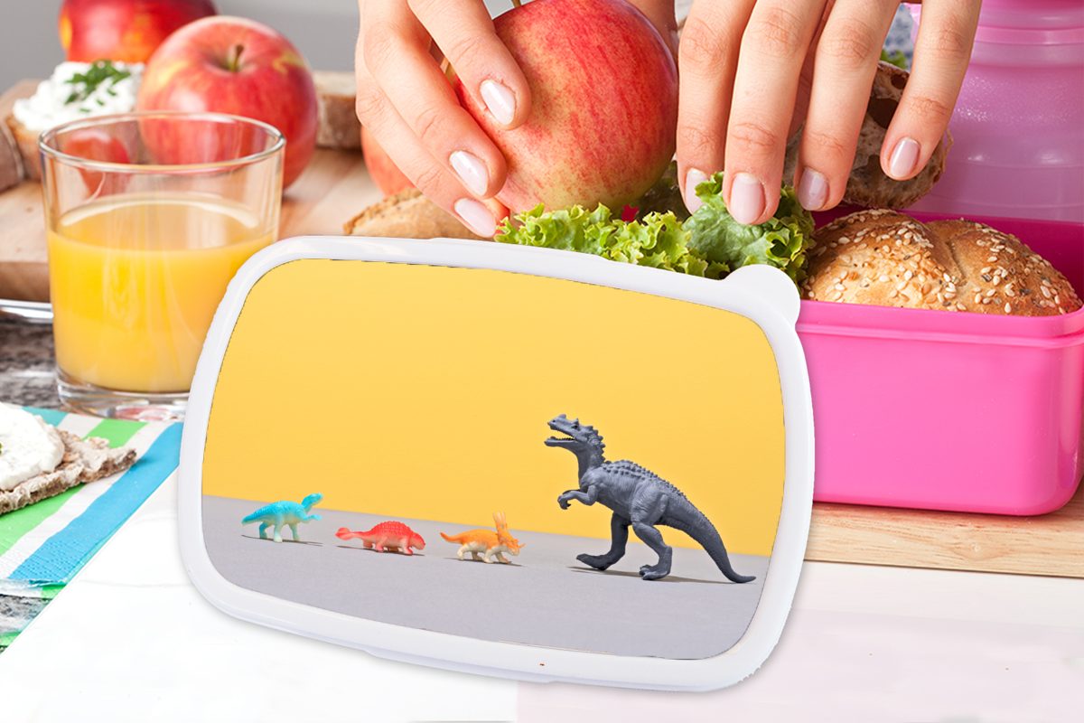 Kinder, rosa Brotbox Regenbogen für Erwachsene, Brotdose Mädchen, Snackbox, - Kunststoff - (2-tlg), Lunchbox Kunststoff, MuchoWow Dinosaurier-Spielzeug Gelb,