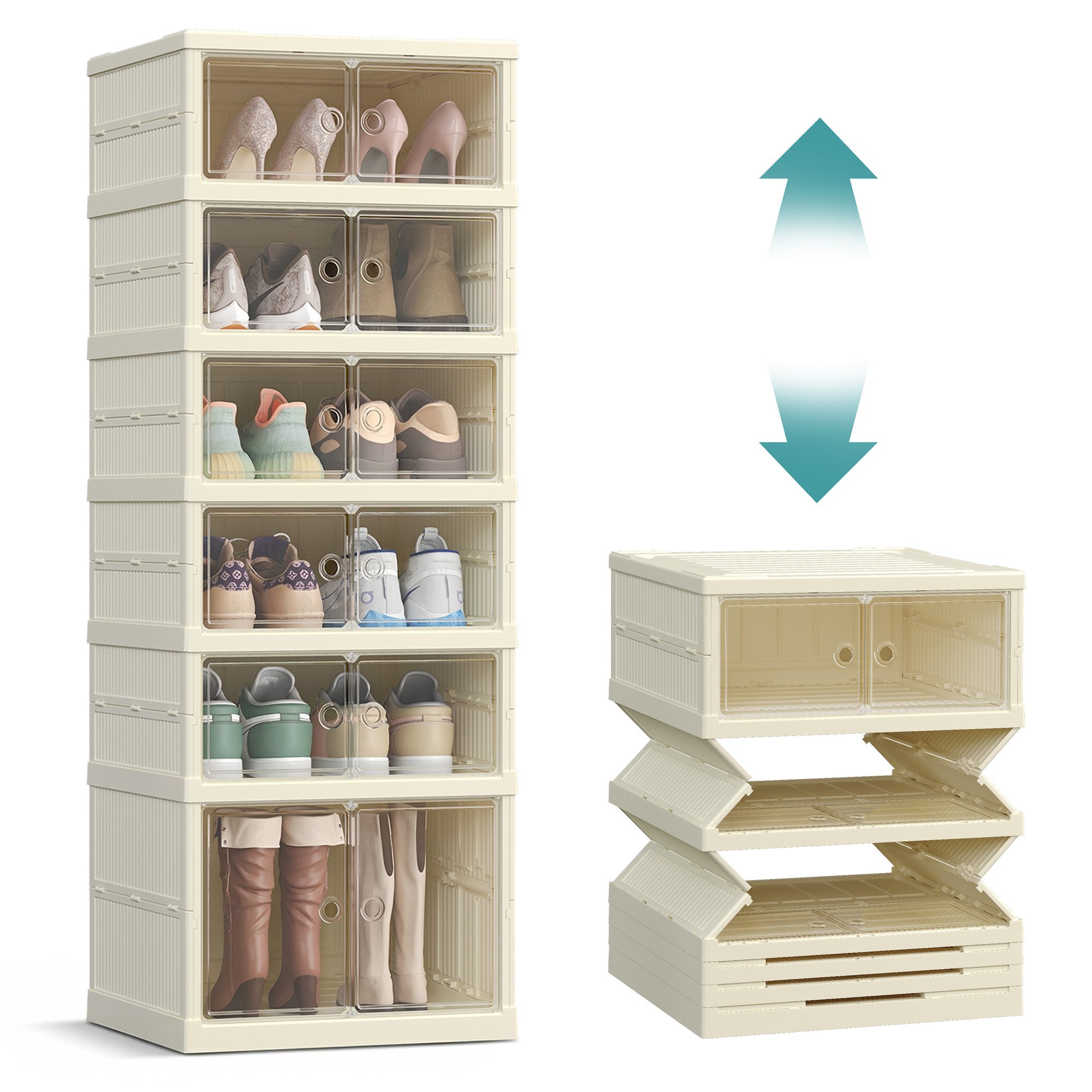 SONGMICS Schuhbox, Schuhschrank,Schuh-Organizer klappbar, durchsichtige Tür, für 12 Paar