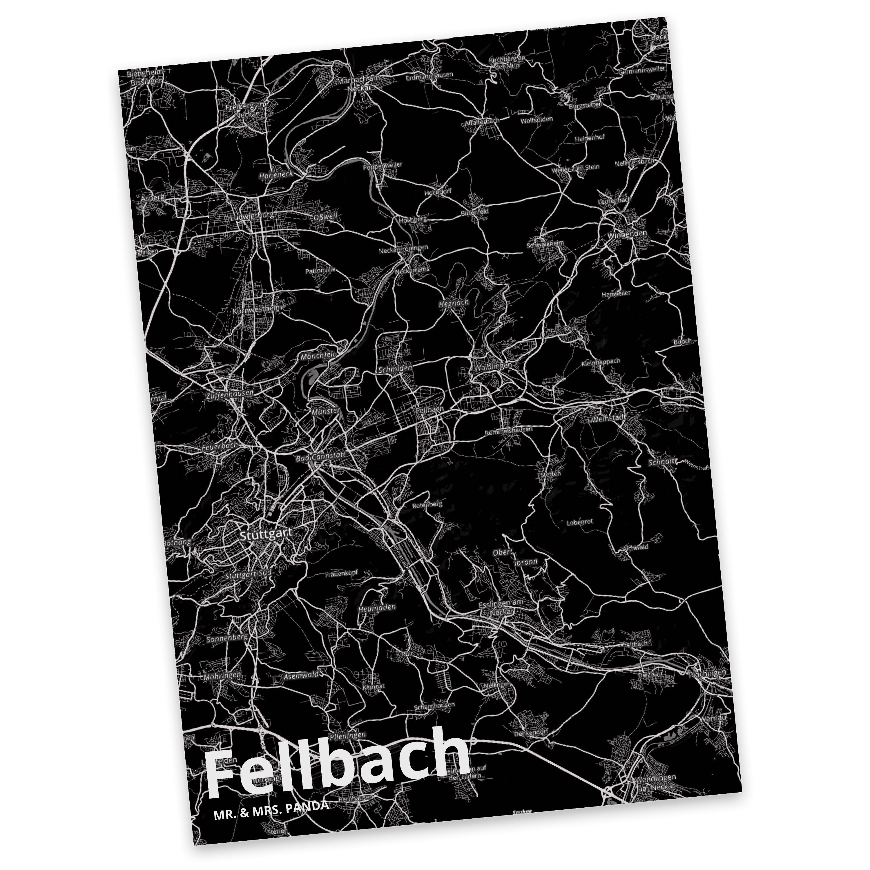 Karte, - Mrs. Dorf & Landkarte Karte Postkarte Fellbach Stadt Geschenk, Panda Map Grußkarte, Mr.