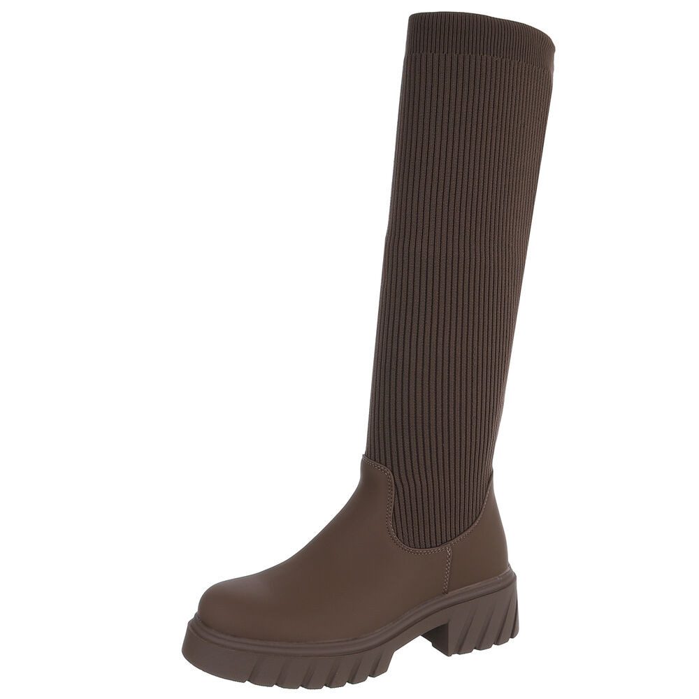 Ital-Design Kniehohe Damenstiefel mit strukturiertem Schaft günstig online kaufen