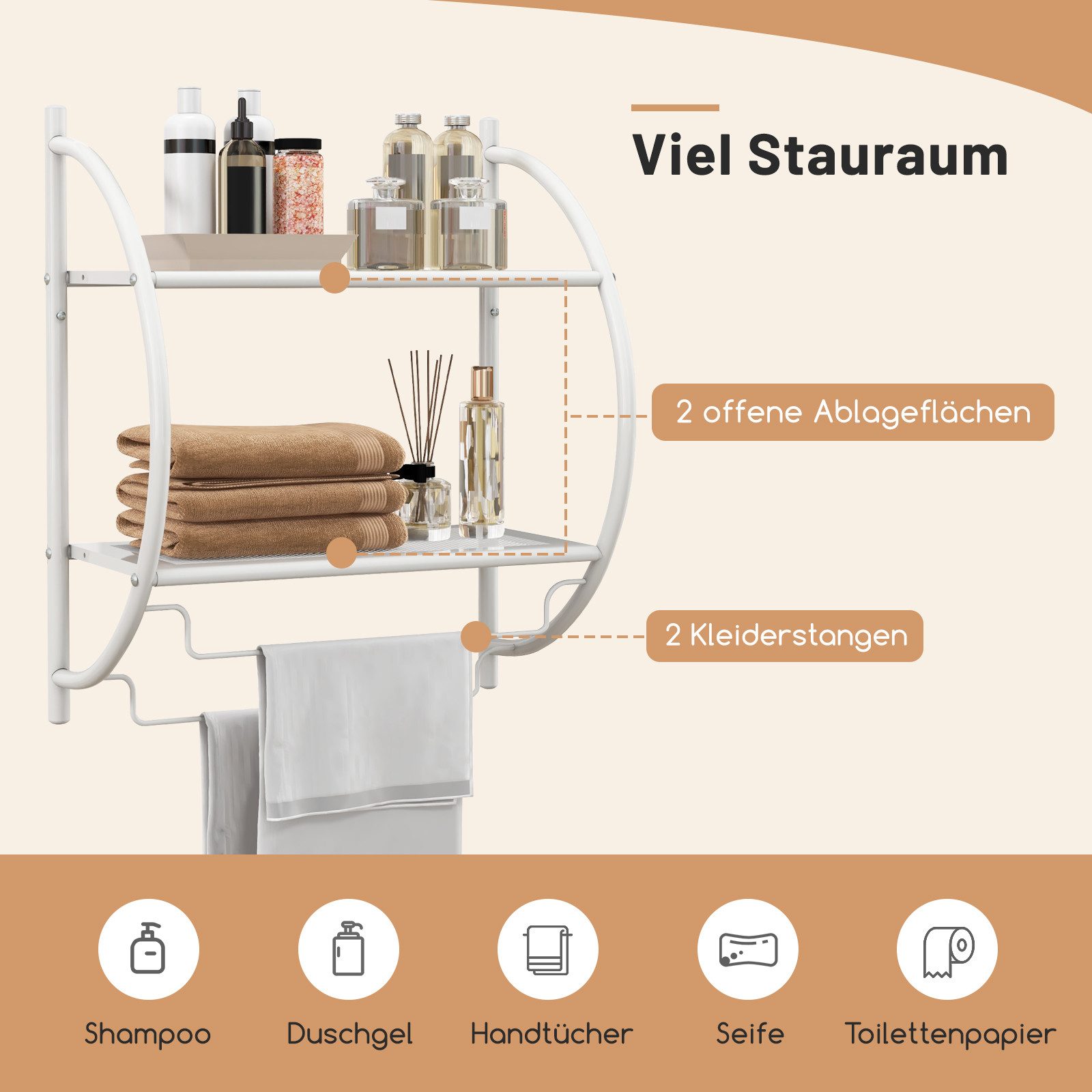 COSTWAY Handtuchhalter, 2 Ablagen & 2 Handtuchstangen, wandmontiert günstig online kaufen