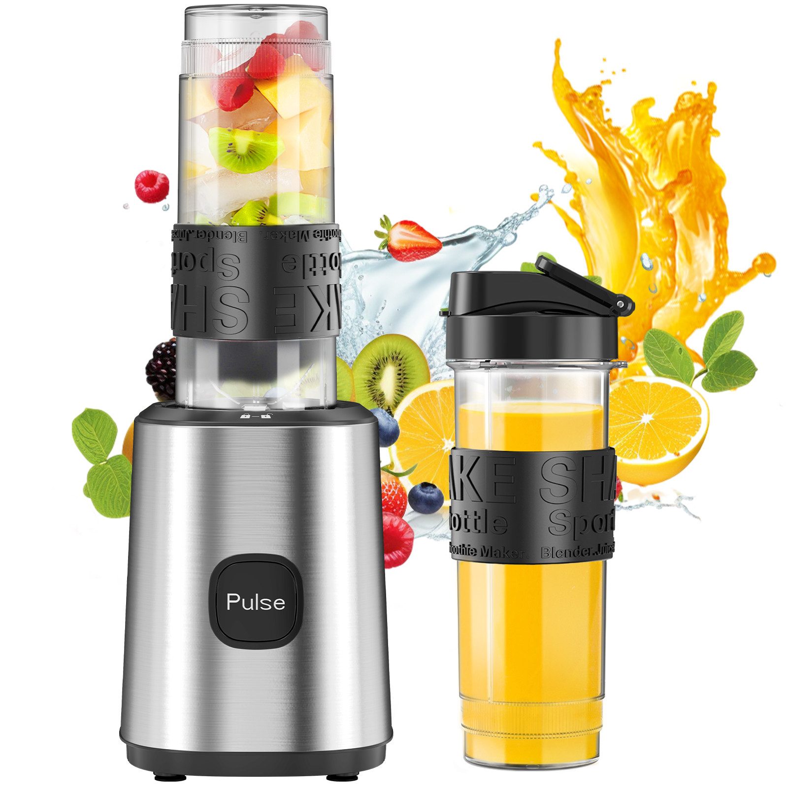 Fofile Настольные миксеры TB11A 500W Smoothie Maker mit 2x570ml Sportflaschen, 500 W, mit 4 Edalstahlklingen, 20.000 U/min, Ein-Tasten-Bedienung