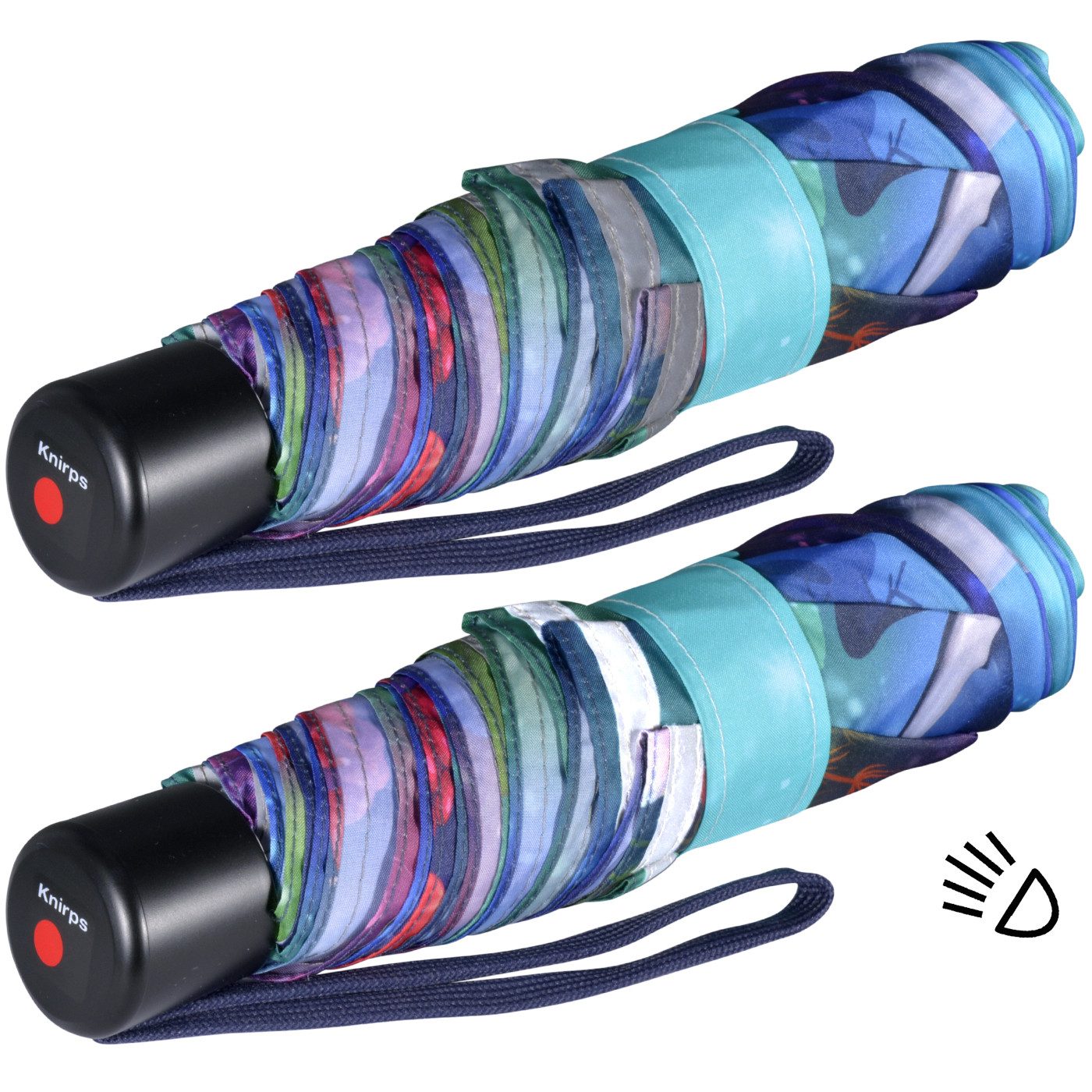 Knirps® Taschenregenschirm Kinderschirm 4Kids reflective mit Delfinen, für Sicherheit auf dem Schulweg – Bild 2 von 5