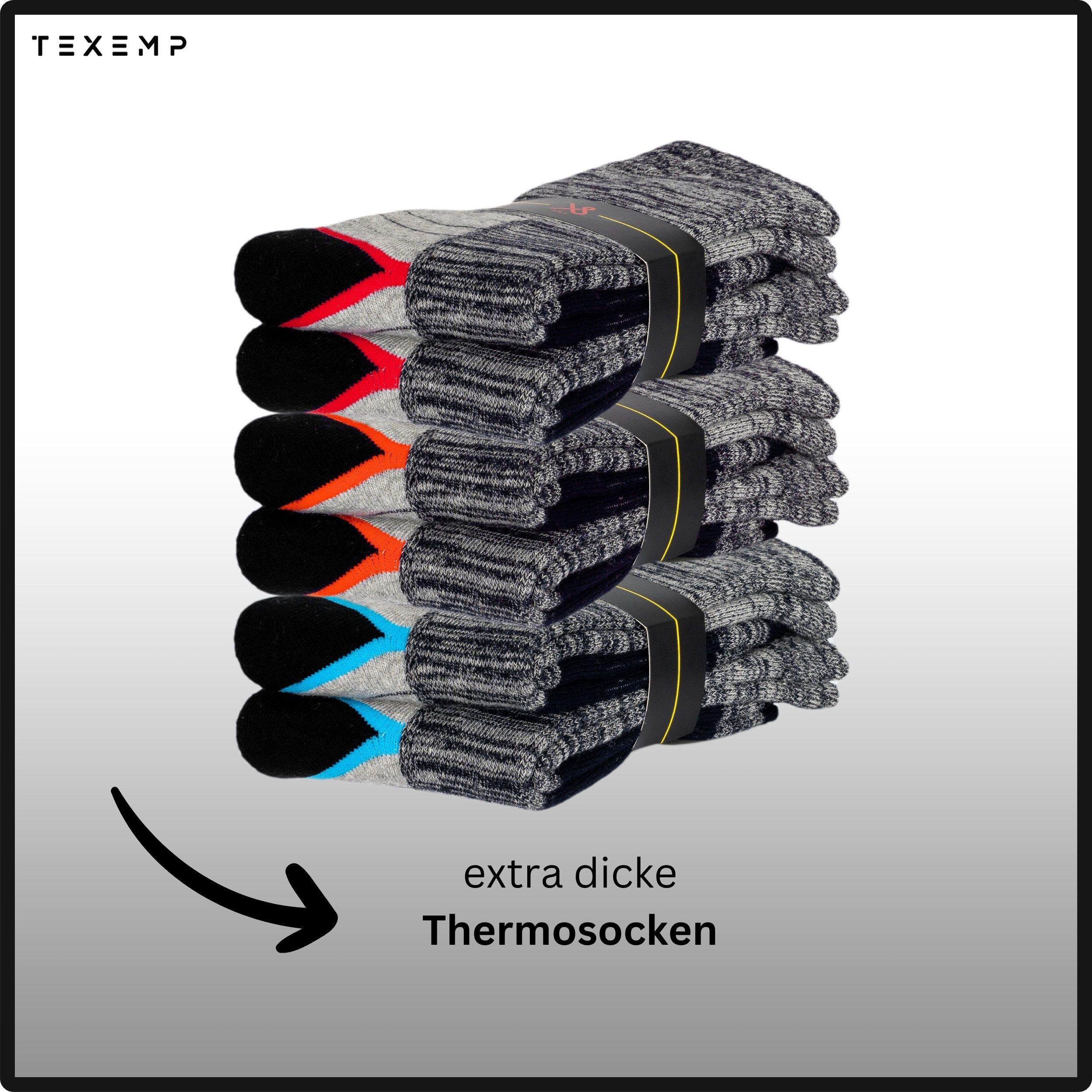 TEXEMP Thermosocken 6 - 24 Paar Thermo Socken Herren Damen Dicke Warme Wintersocken Ski (Packung, 6-Paar) Mit Innenfrottee - Übergrößen