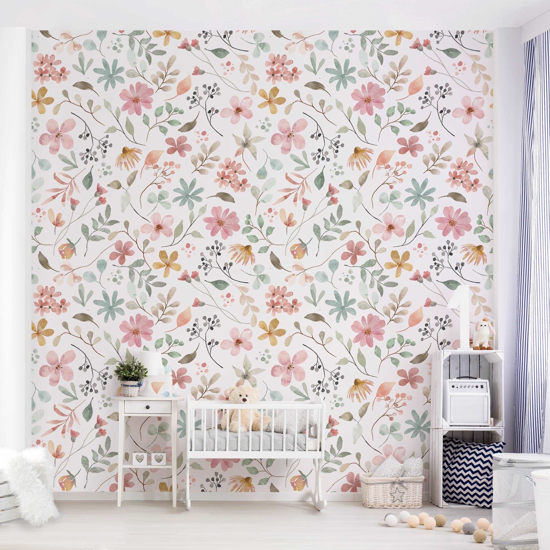 Bilderdepot24 Mustertapete Blumen Muster Aquarell Floral günstig online kaufen