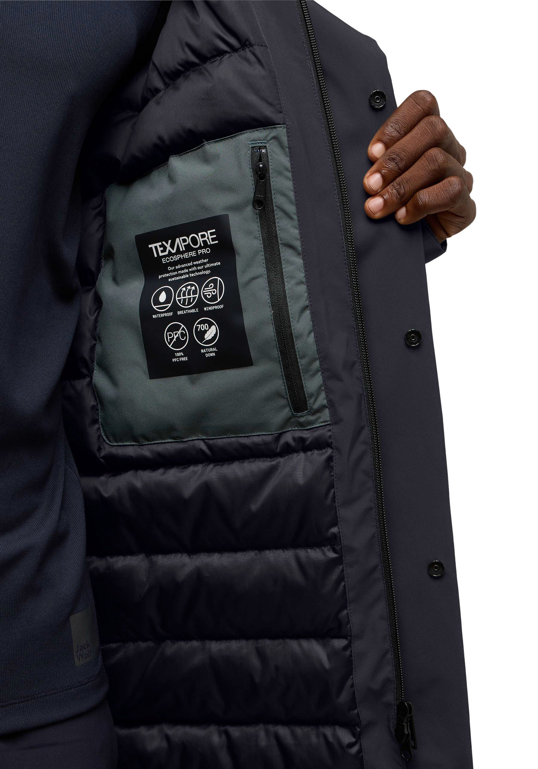 Jack Wolfskin Daunenmantel BRANDENBURGER Wärmend, winddicht, Daunenjacke