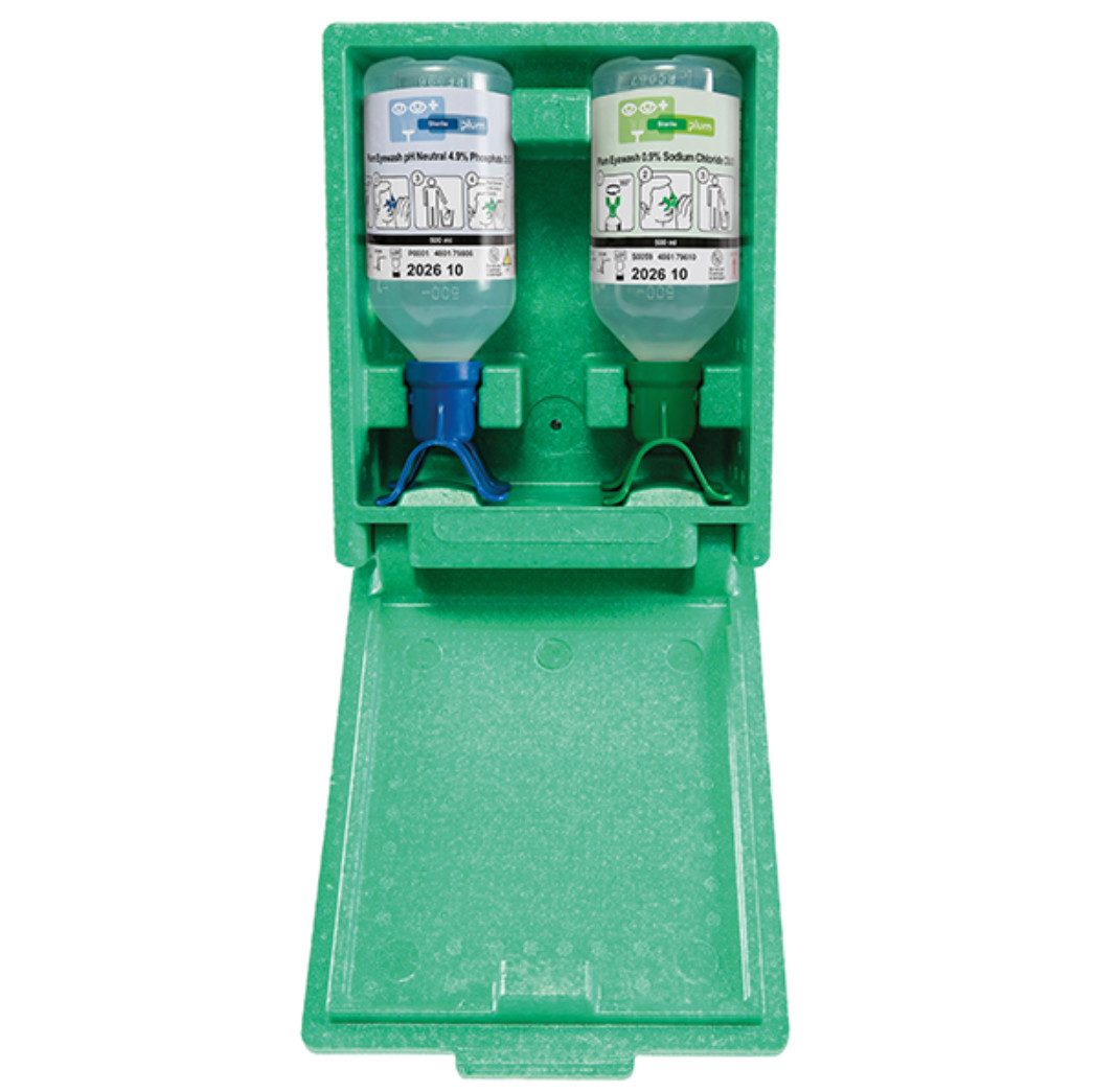 DocMed Erste-Hilfe-Set Plum Augen-Notfallstation DUO in Wandbox, (Erste Hilfe Set, 1 St), Kombination aus zwei Augenspüllösungen