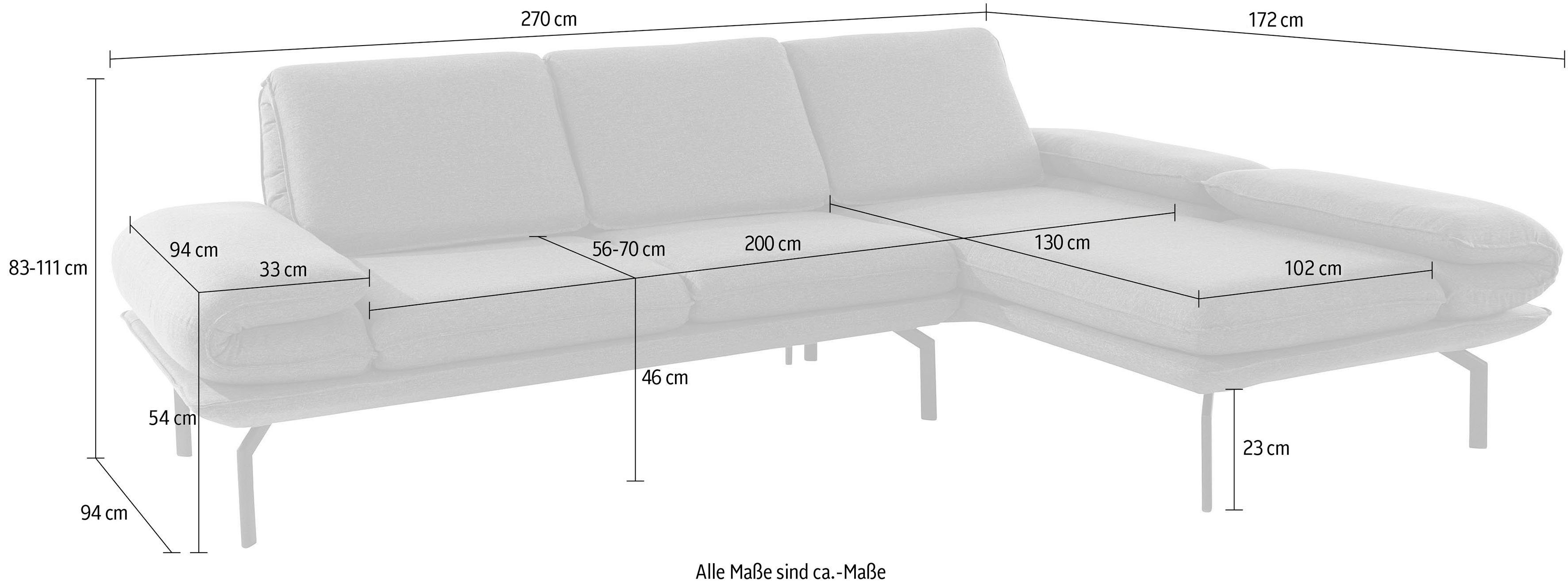 DOMO collection Ecksofa wahlweise und New Rückenfunktion, mit York, Winkelfuß aus Metall mit Arm