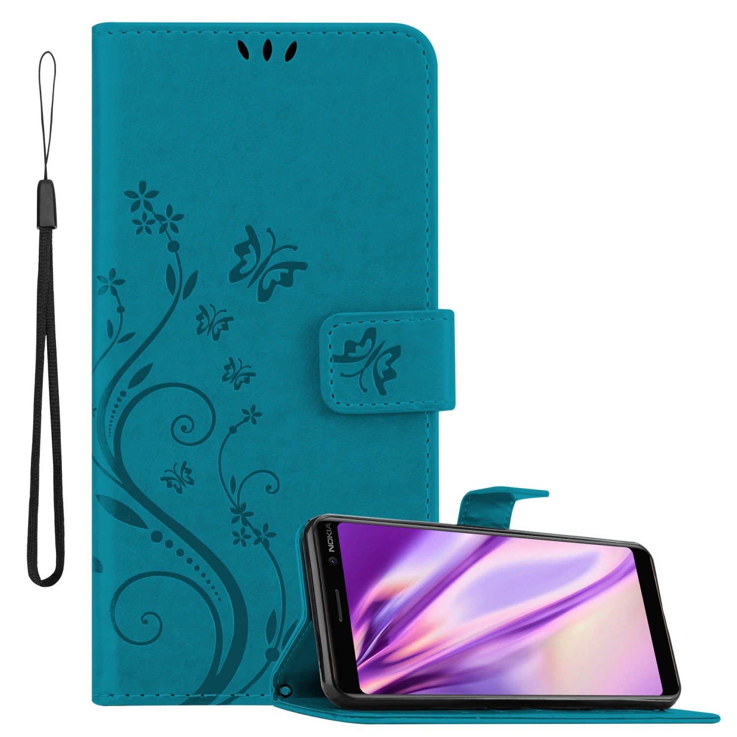 Cadorabo Handyhülle für Nokia 7 PLUS Hülle Nokia 7 PLUS, Hülle Schutzhülle Blumen Flower mit Standfunktion Kartenfach Magnet