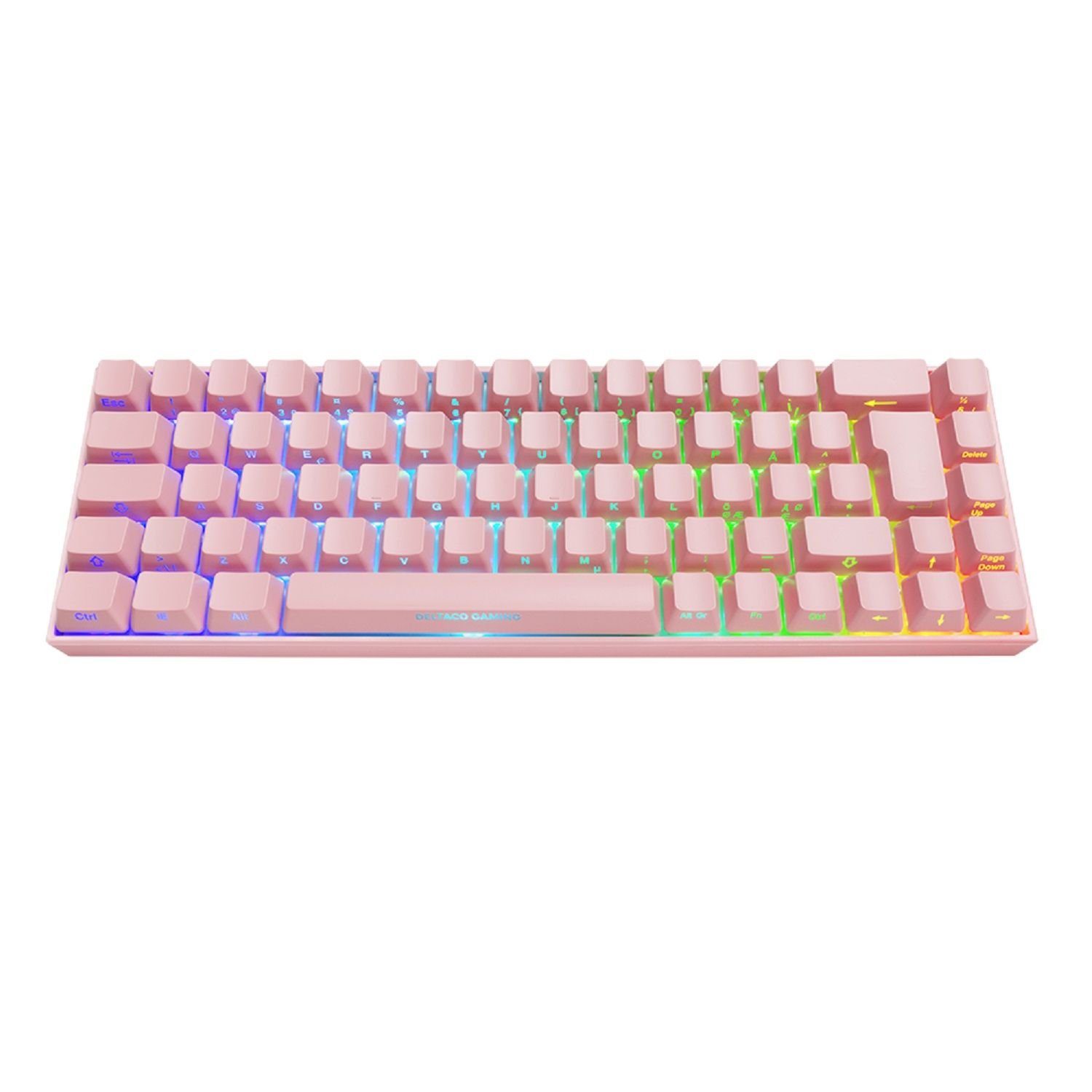 DELTACO Drahtlose Mechanische Gaming Tastatur Deutsches rosa, (mit pink Layout / Herstellergarantie) Gaming-Tastatur inkl. RGB-Beleuchtung, 5 Jahre