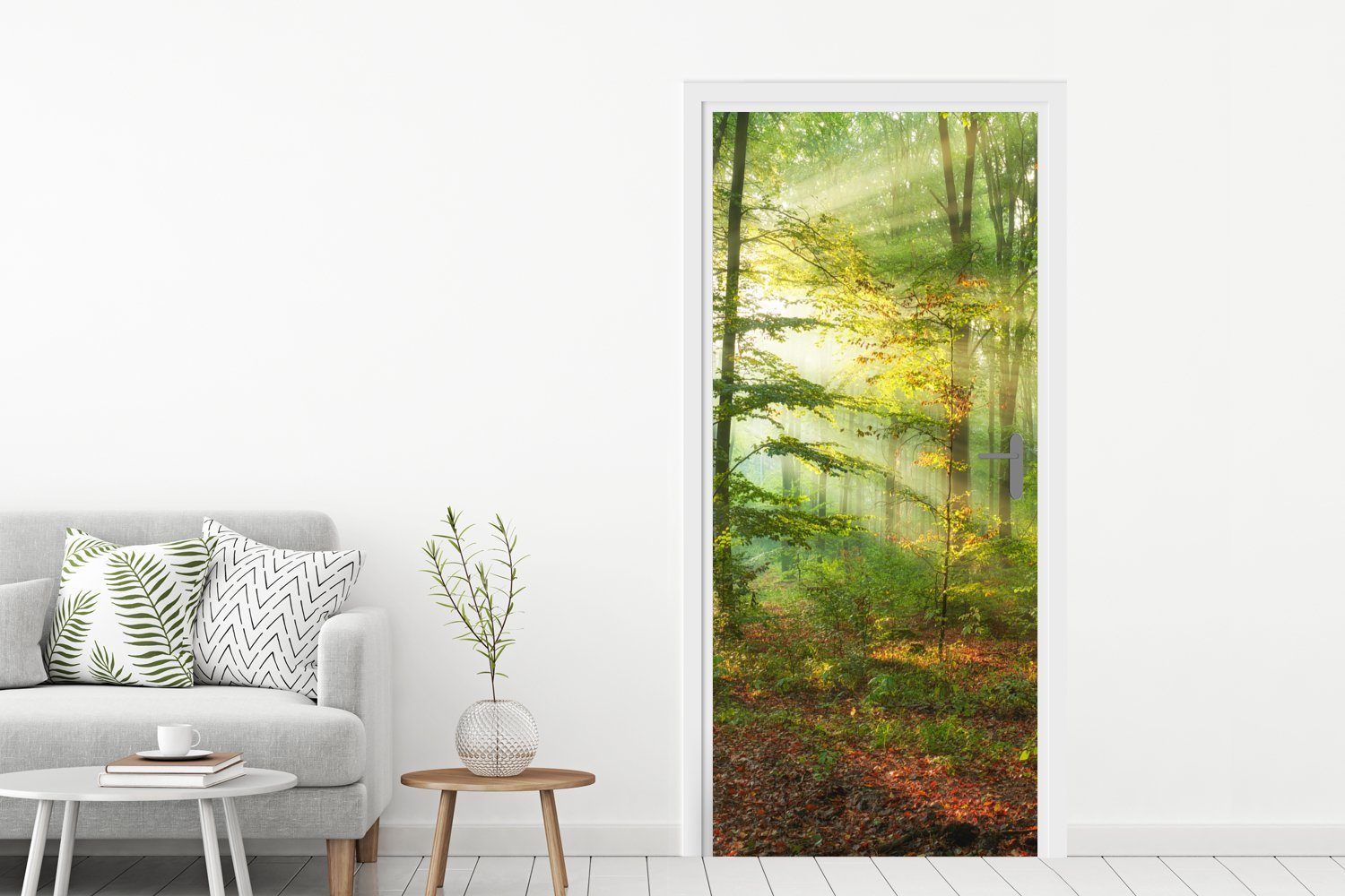 bedruckt, Fototapete Bäume Türaufkleber, Herbst, Wald Sonne (1 Türtapete Tür, - St), Natur - für - cm Matt, - MuchoWow 75x205