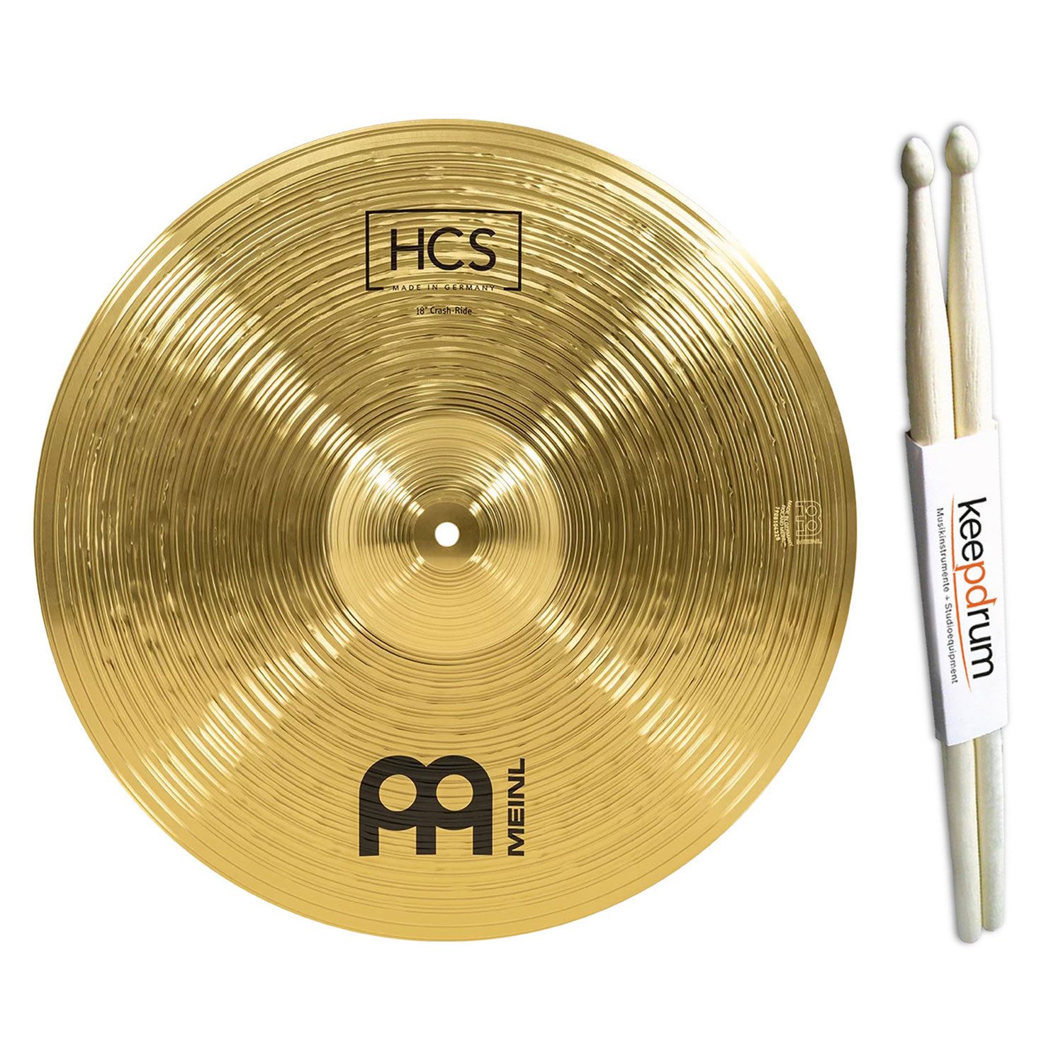 Meinl Cymbals Becken Meinl Becken HCS18CR Crash Ride 18 Zoll mit Schlagzeugstöcken, 1-St., Becken, Vorteils-Set mit Schlagzeugstöcken