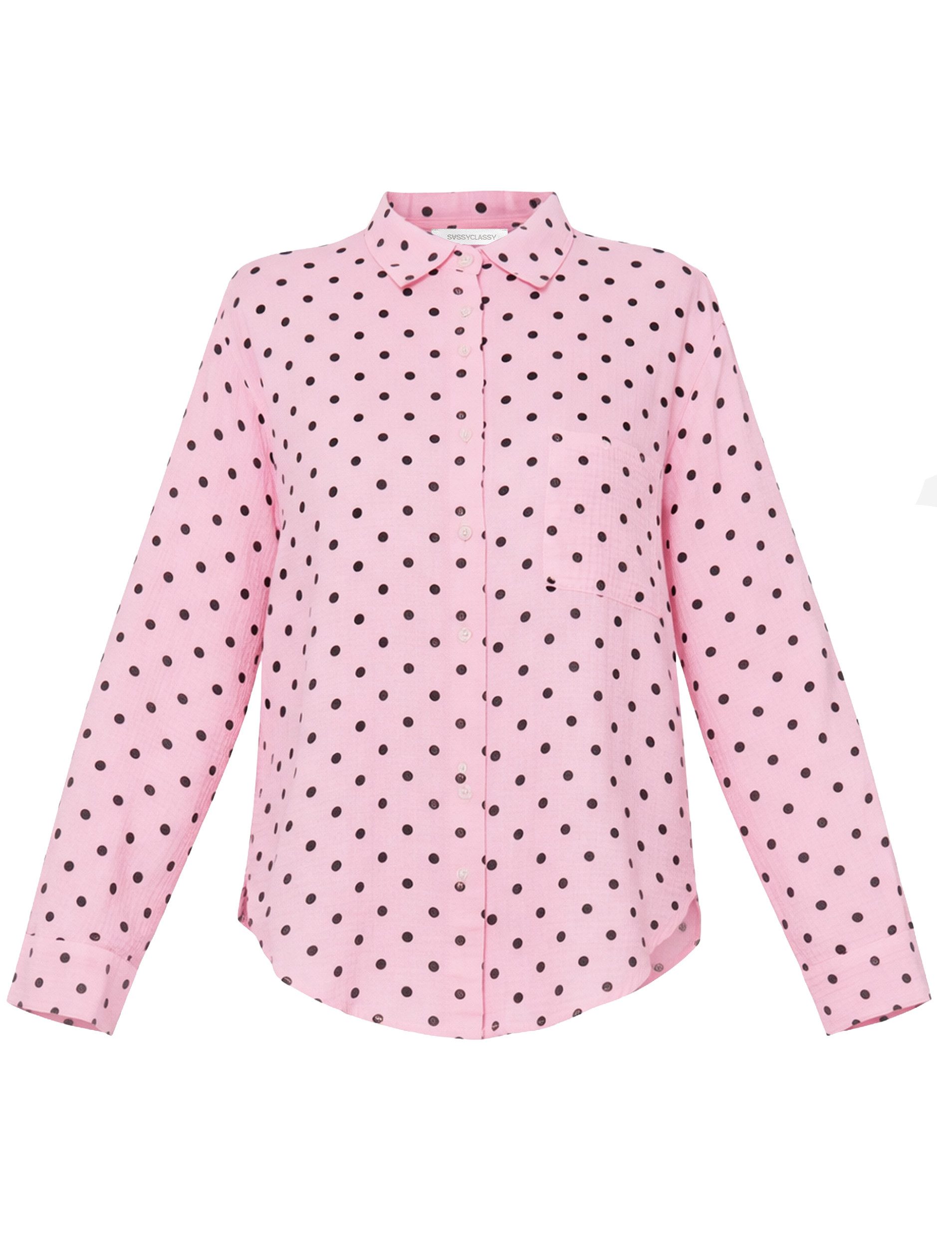 SASSYCLASSY Longbluse Oversize Musselin Bluse mit Punkten für Damen Leichte Bluse aus Baumwolle mit V-Ausschnitt und Brusttasche