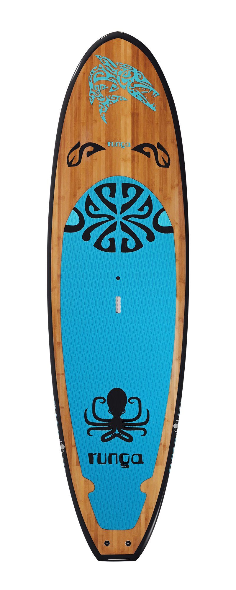 Runga Runga-Boards Up (Set TOA BAMBOO Allround, 9.5, Stand Inkl. leash SUP-Board 3-tlg. Paddling BLUE Finnen-Set) Board & Hard coiled SUP,