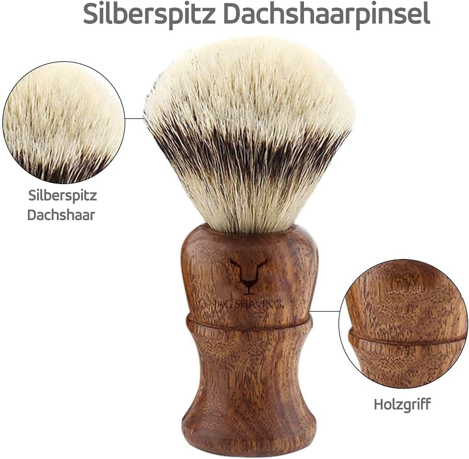 JAG SHAVING Rasierpinsel-Set Silberspitz-Dachshaar-Rasierpinsel 4 DE Safety tlg. mit Rasierbeutel
