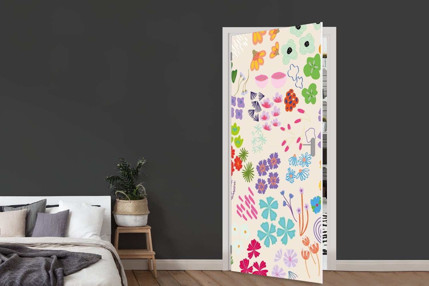 Muster - Tür, Matt, bedruckt, Türtapete Fototapete Anemone, MuchoWow - 75x205 für cm St), Blume (1 Türaufkleber,