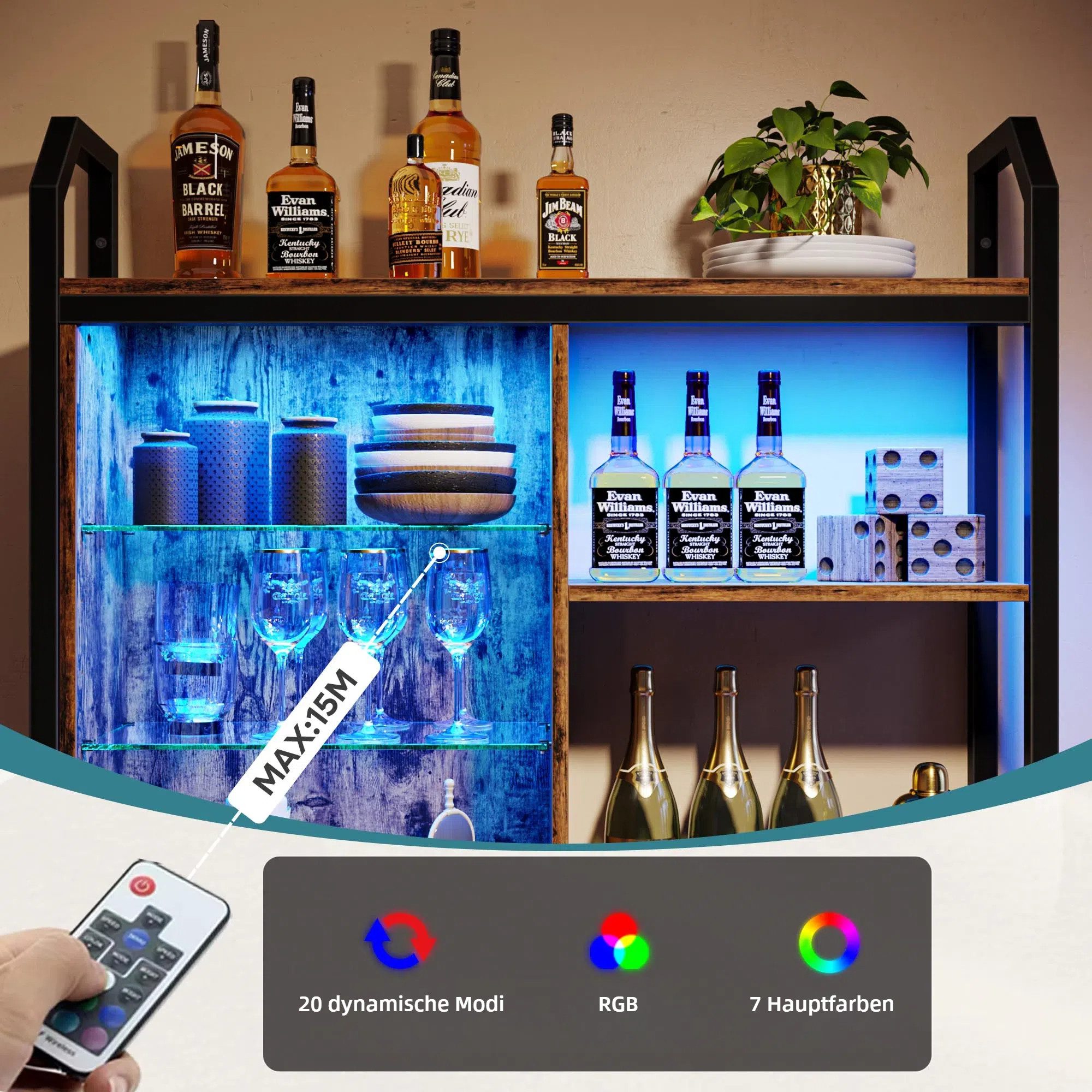 Bestier Wandregal Küchenregal, LED-Gaming-Regale (19.8 x 84 x 88.6 cm) mit verstellbarem, Badezimmer Regal, Schweberegal für Gaming Zimmer, Wein, Kaffee Bar