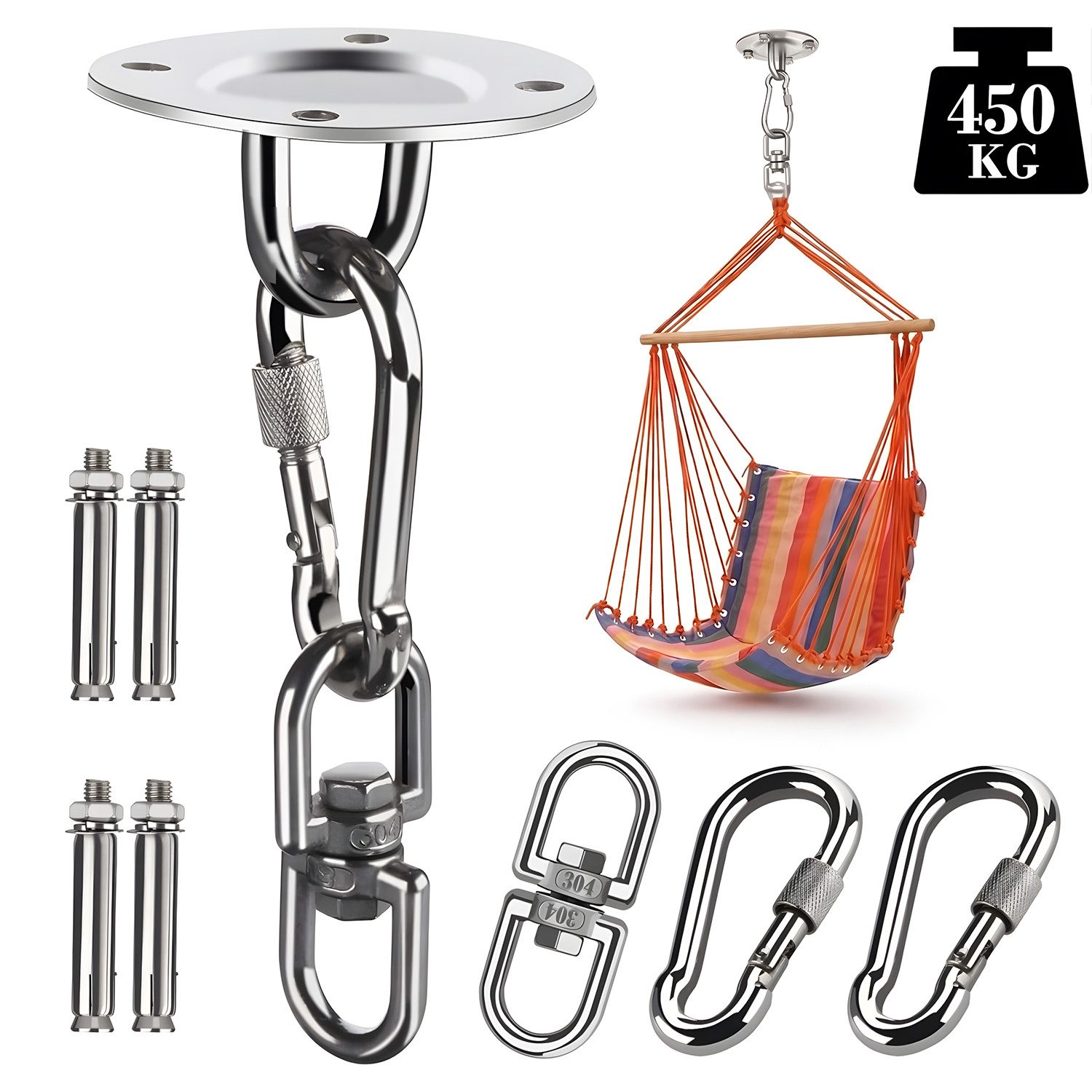 SURFOU Deckenhaken für Hängesessel Schaukel 180° Drehen Edelstahl Schwingfeder, (für Boxsack, Yogatuch und Schaukel), Deckenhalterung für Hängematte Hängesessel Halterung bis 450 kg