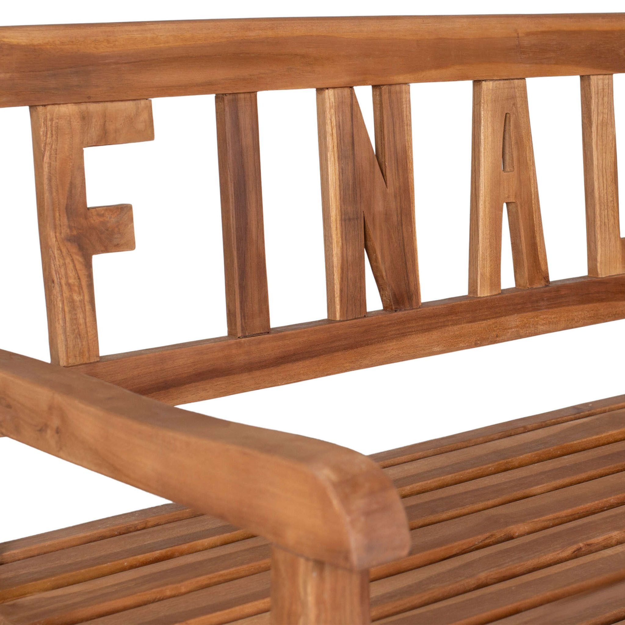 bene living Gartenbank FINALE 120 cm - Teakholz, geschwungende Armlehnen - Rückenlehnen mit FINALE-Schriftzug