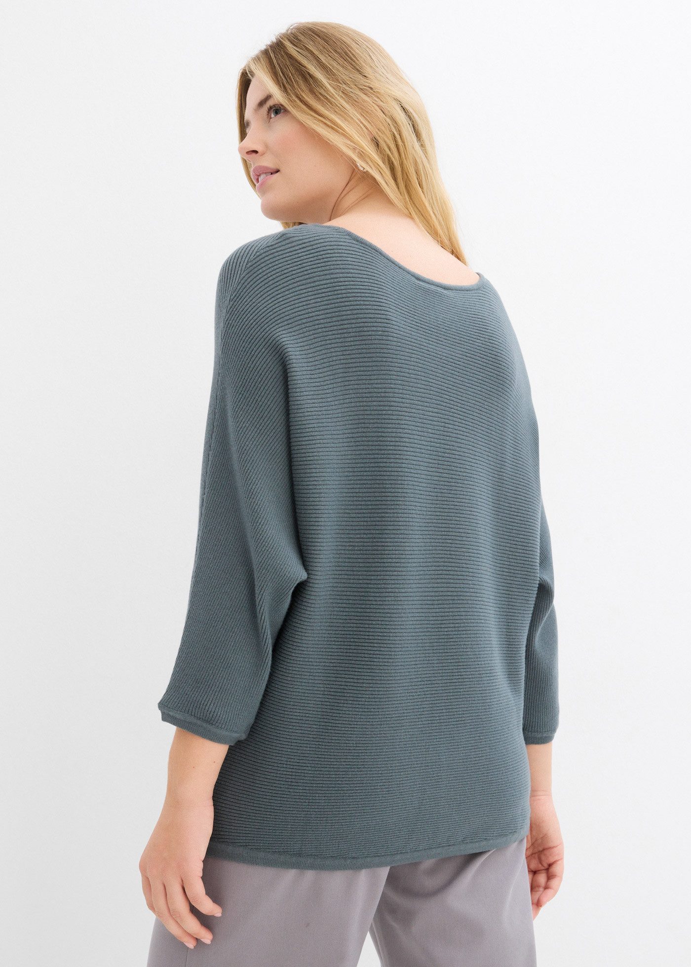bonprix Strickpullover (1-tlg) aus Viskose, mit Rippstruktur, halber Fledermausarm