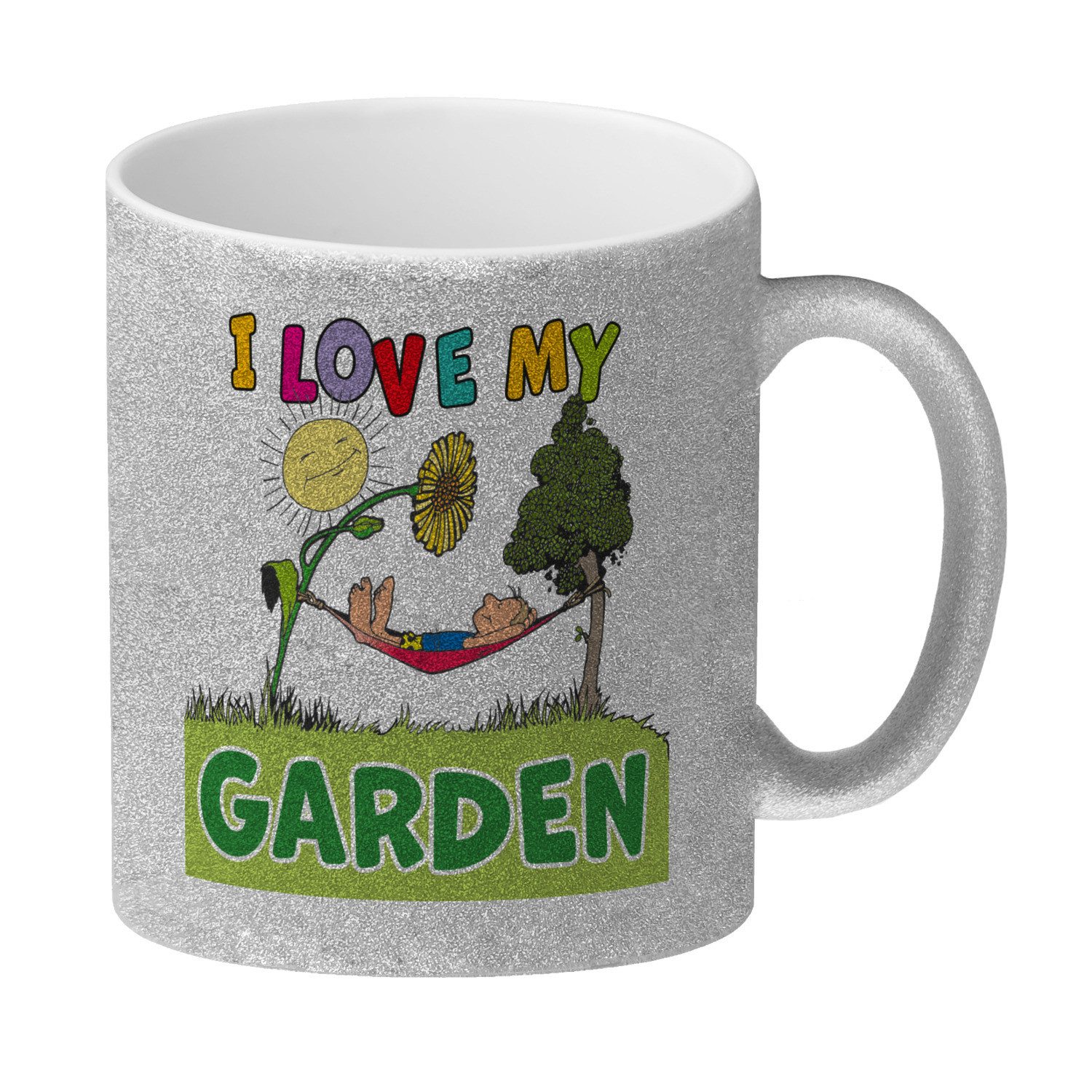 Tasse Garten Glitzer-Kaffeebecher mit Spruch I love my garden