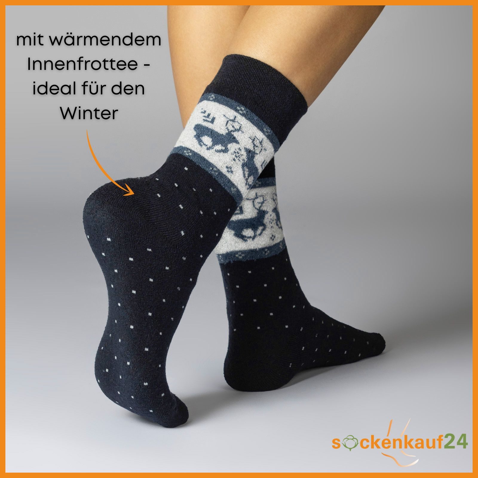 sockenkauf24 Thermosocken Damen warme Wintersocken Vollfrottee aus Baumwolle mit Komfortbund (6-Paar, 39-42) mit Innenfrottee - 11827