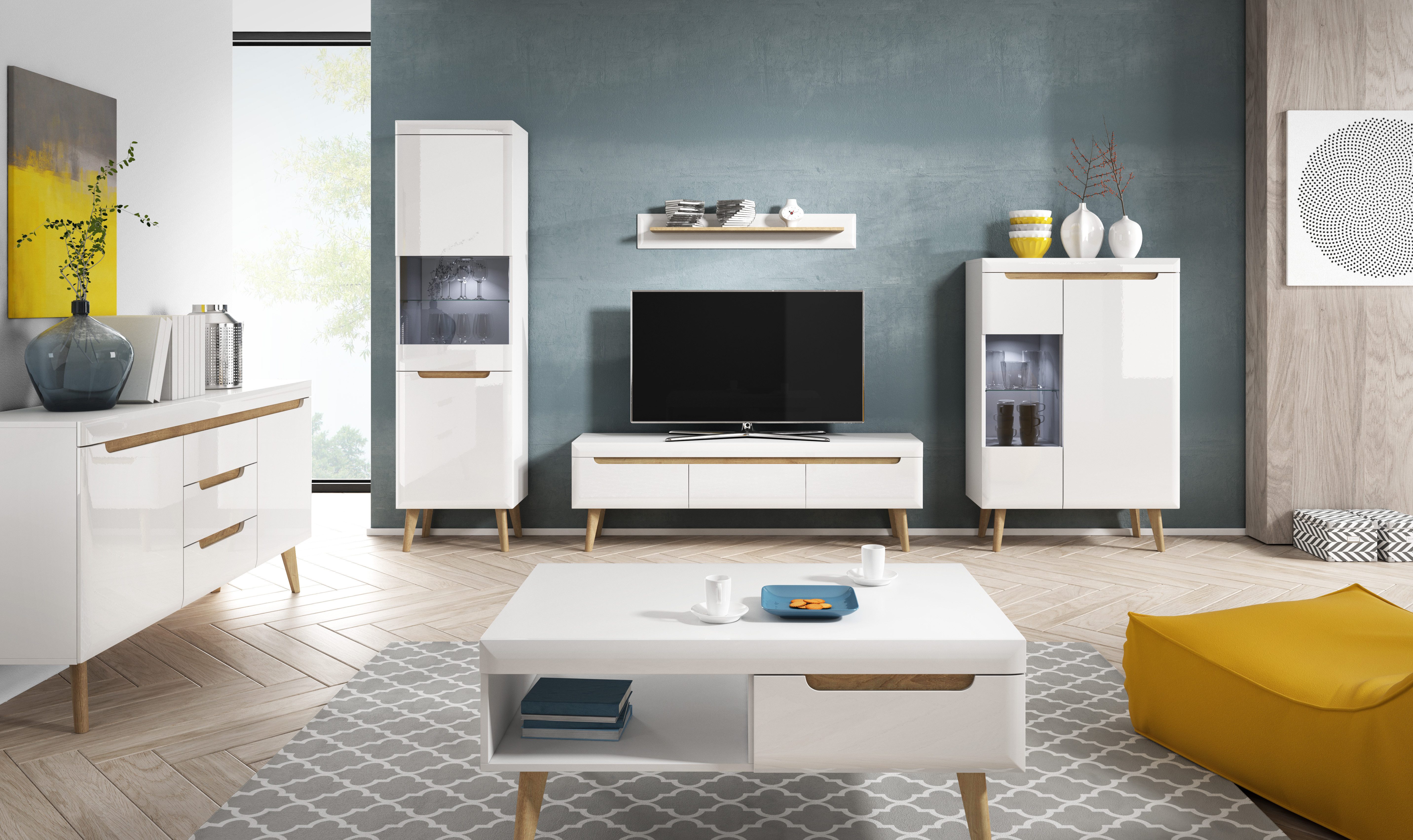 yourhouse24 Kommode Nordi 107x134x40 Artisan Eiche, Weiß/Eiche Riviera