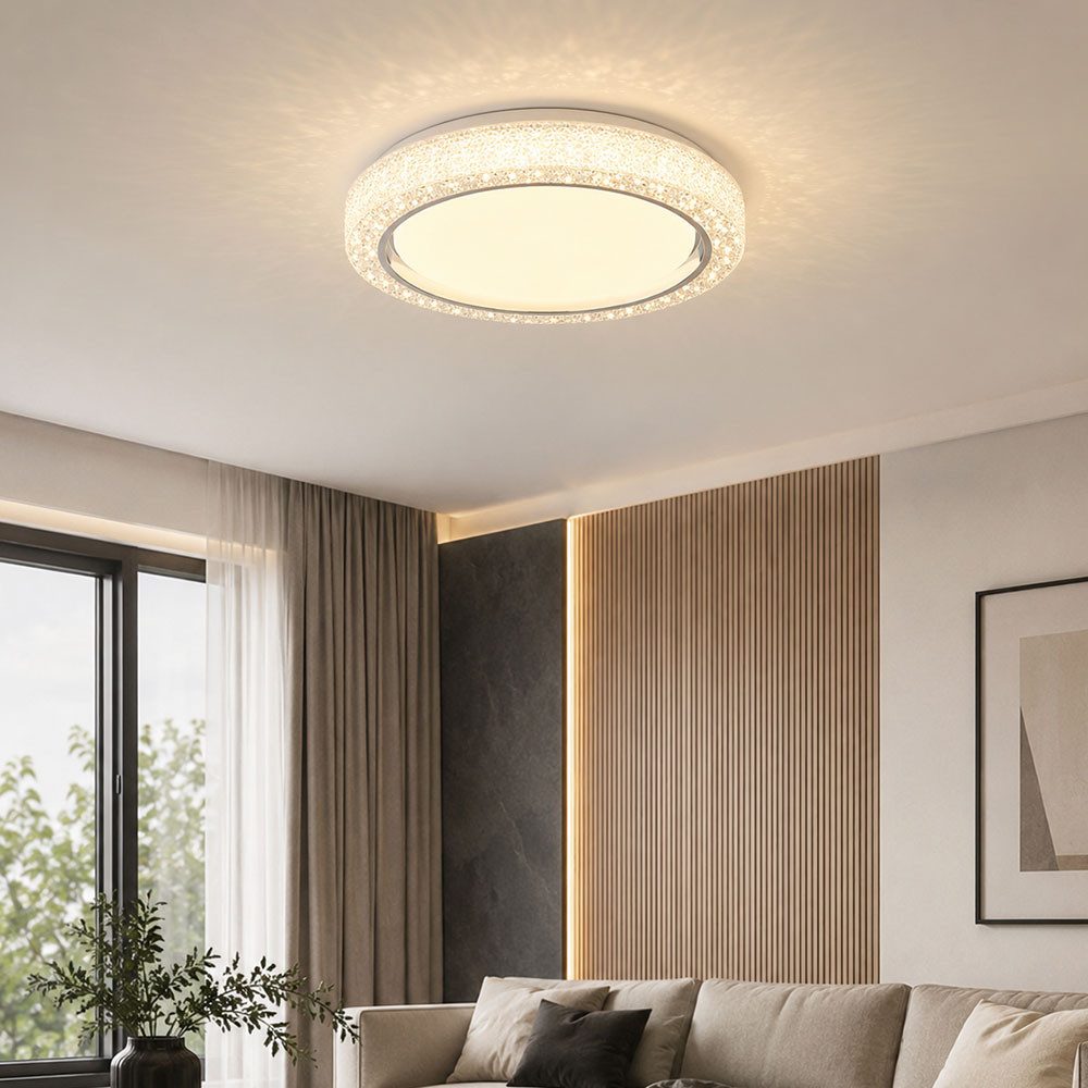 GLOBO LIGHTING LED Deckenleuchte, LED-Leuchtmittel fest verbaut, Farbwechsel, Neutralweiß, Kaltweiß, Warmweiß, Tageslichtweiß, LED Deckenleuchte Deckenlampe Wohnzimmerleuchte opal Kristalle CCT
