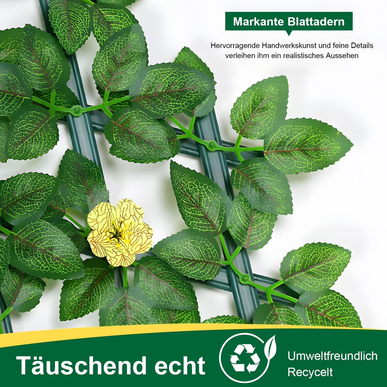 HEYHIPPO Kunsthecken-Sichtschutz Erweiterbarer Sichtschutz mit Kunstrosen – gelb, für Balkon & Garten, (Packung, Rankgitter ausziehbar mit künstlichen Blumen –  – Bild 5 von 5