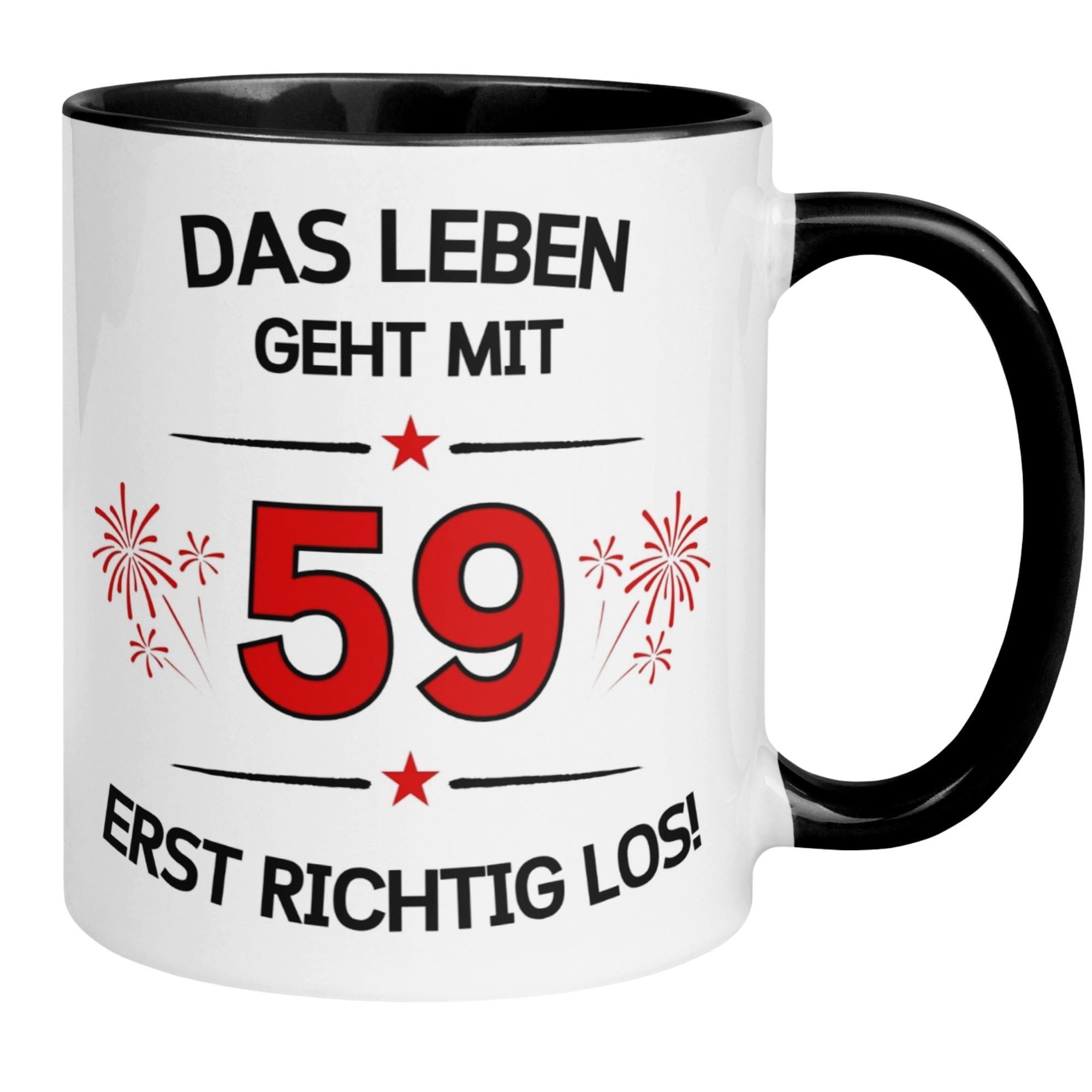 Momentals Tasse Geburtstag Geschenk Mann Frau 59 – „Das Leben geht erst richtig los“, Gratis Versand · Links-&Rechtshänder · Spülmaschinenfest