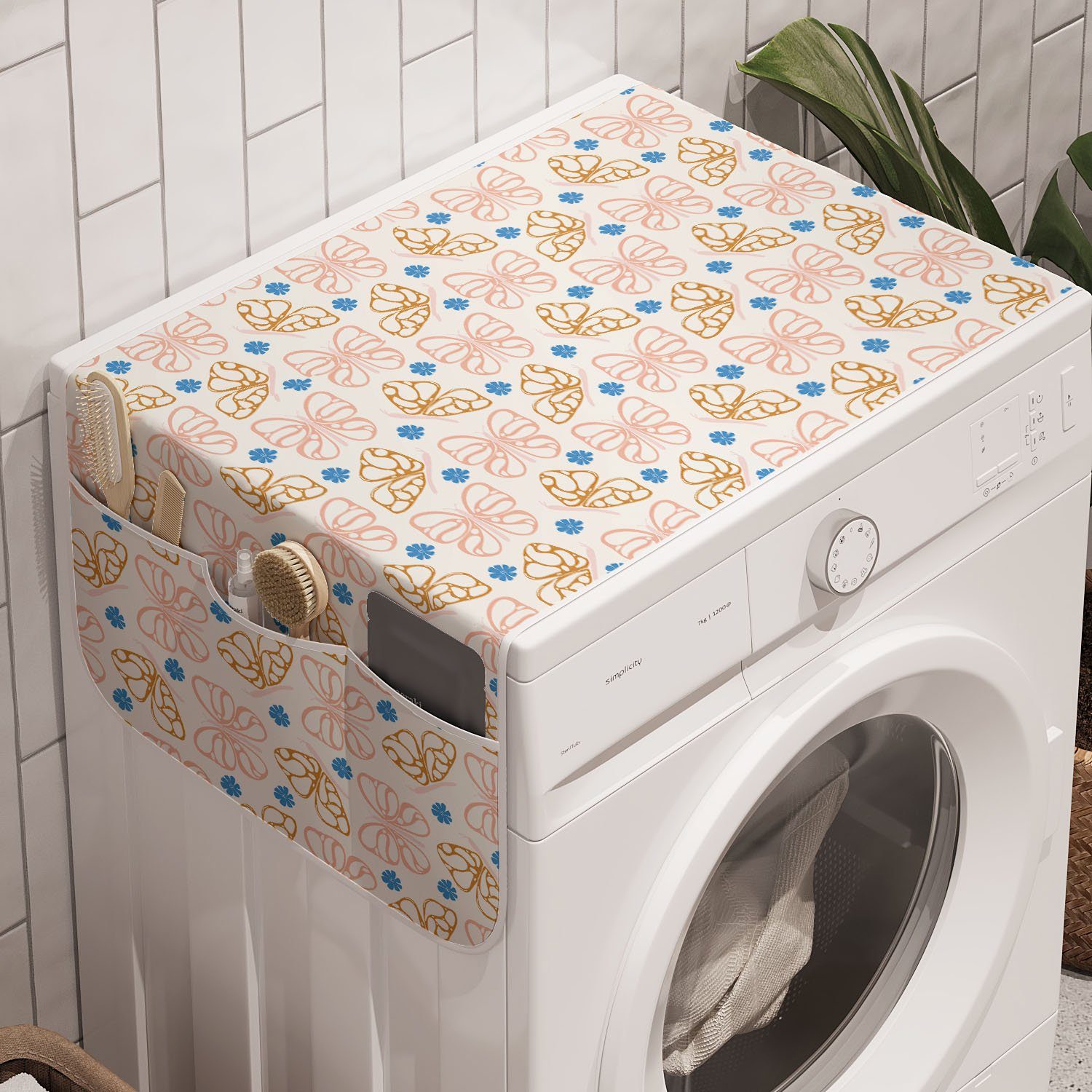 Schmetterlinge Waschmaschine für Trockner, und Abakuhaus und Pastell Blumen-Kunst Badorganizer Anti-Rutsch-Stoffabdeckung