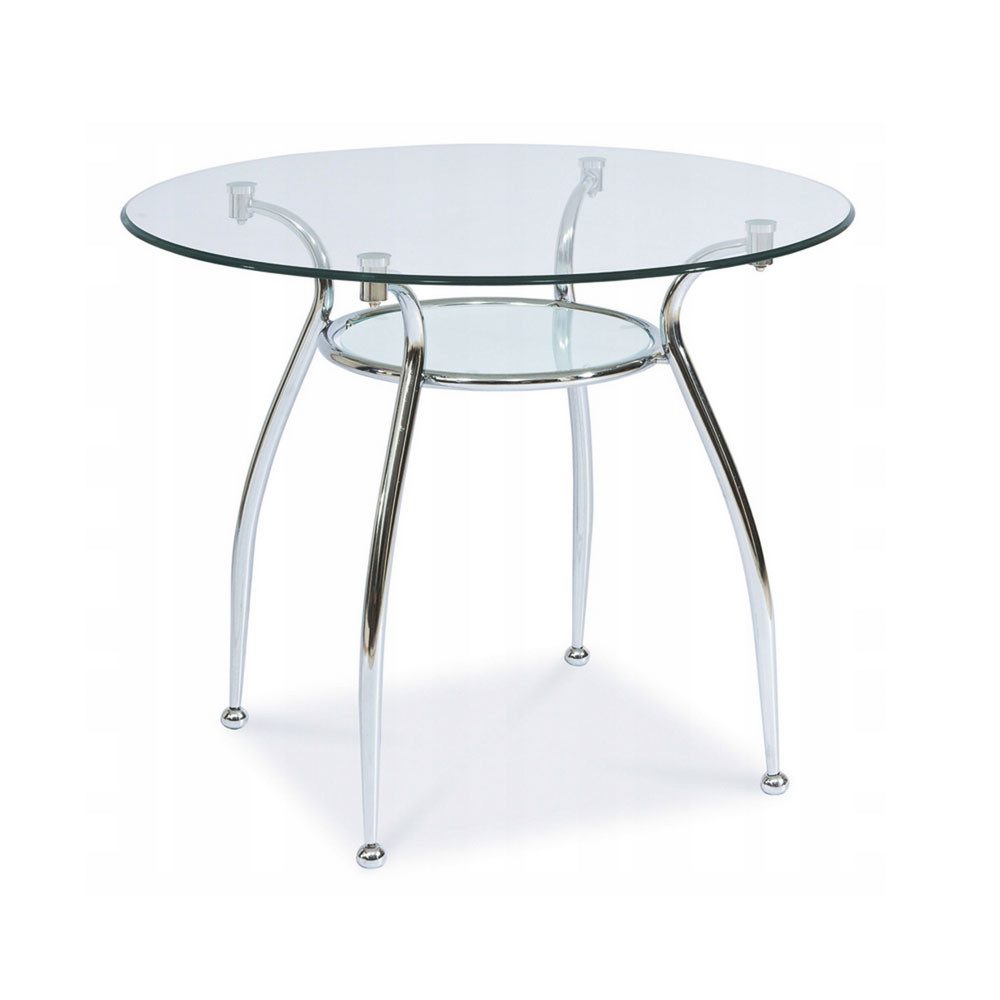 Feldmann-Wohnen Esstisch Finezja (1 Tischplatte, 1 Ablageplatte, 1-St., moderne Optik, gehärtetes Glas, Metallgestell), 90x90x77cm Chrom Glas