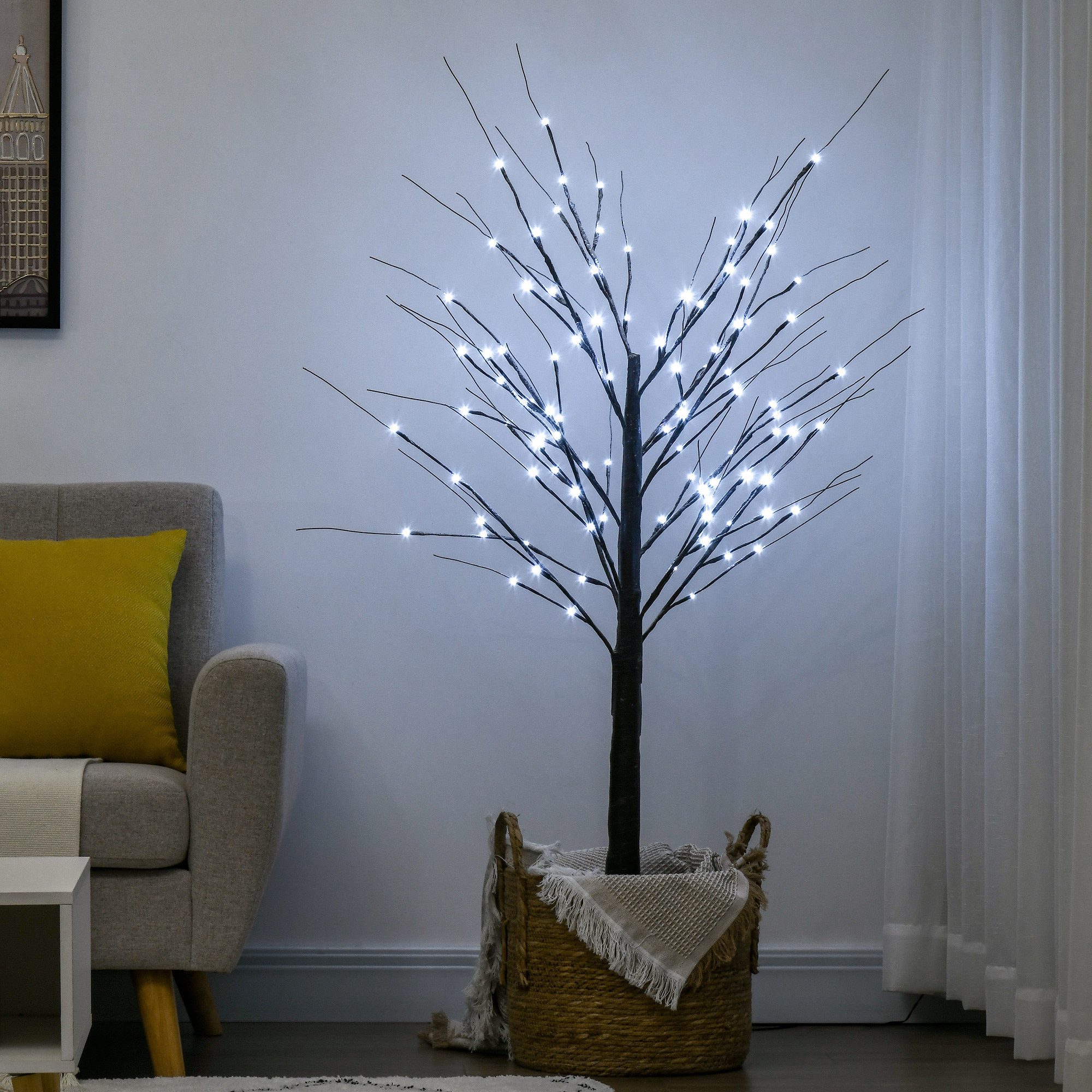 HOMCOM LED Baum Birkenbaum mit LED, Weihnachtsbaum Birken, Dimmfunktion, LED fest integriert, Kaltweiß, für Party, Geburtstag, Hochzeit