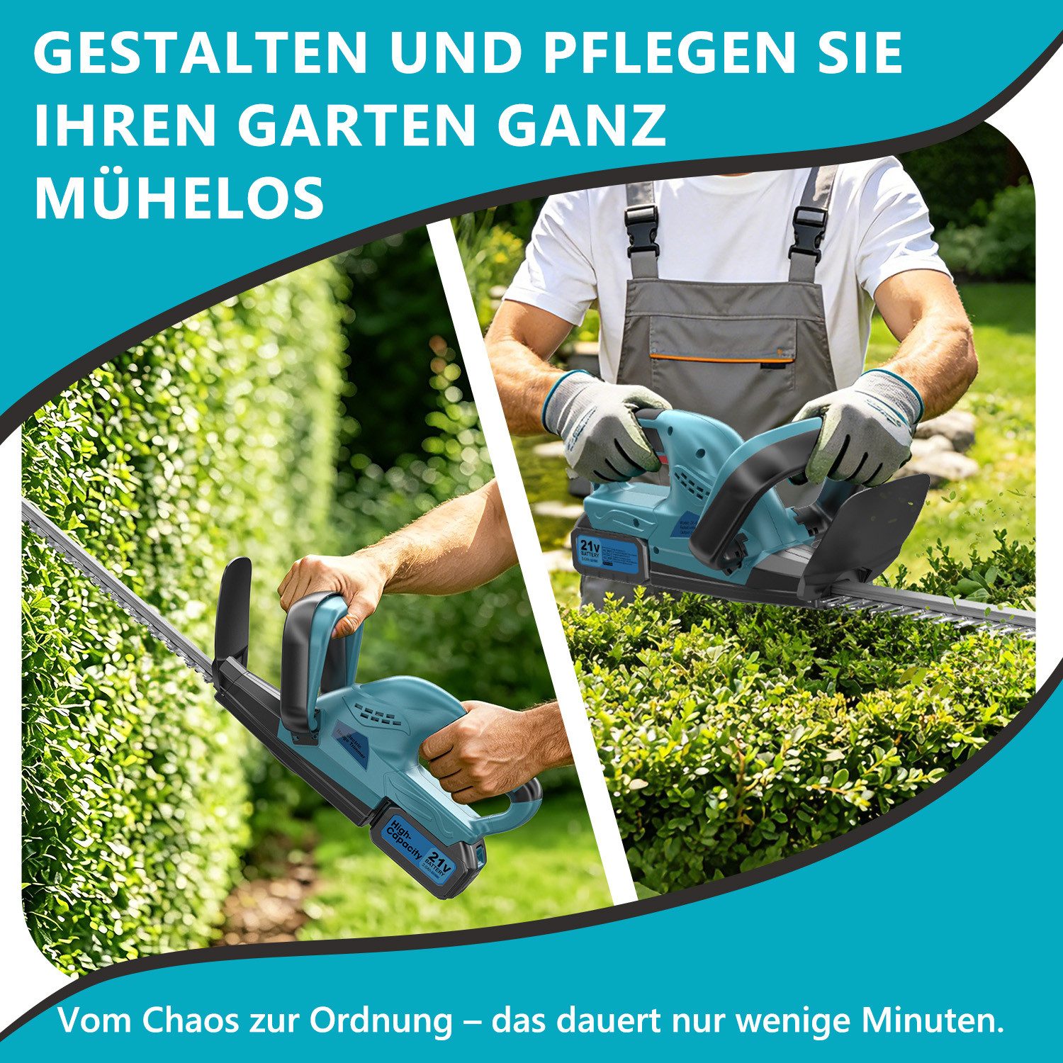 AeroAxis Akku-Heckenschere Elektrische Heckenschere mit 3000mAh Akku und Ladegerät, (Set), Dual Schnittklingen, Heckenschere Akku für Hecken und Sträucher – Bild 4 von 5