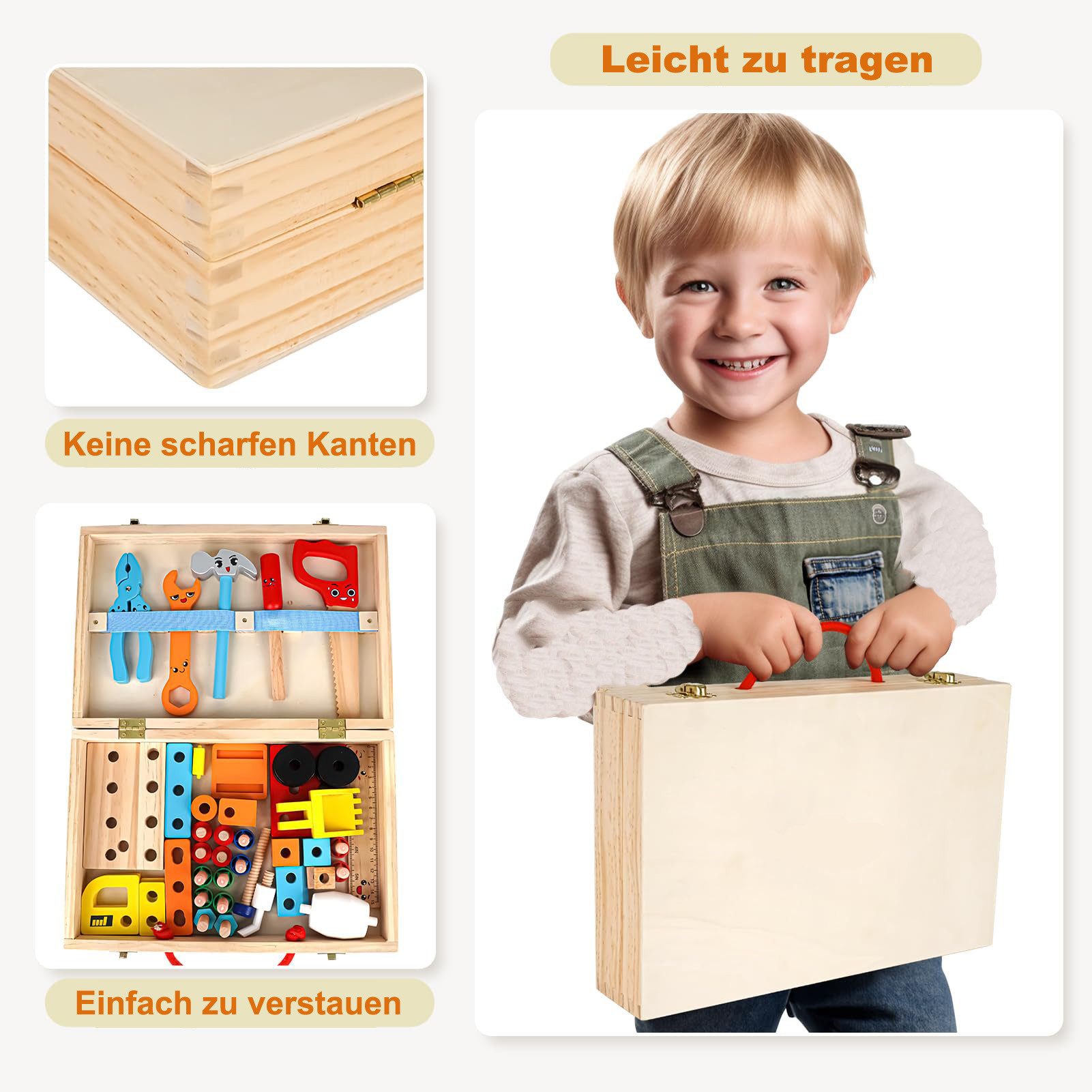 CLTYQ Kinder-Werkzeug-Set Kinder Werkzeugkasten aus Holz – Werkzeug Set Spielzeug, Lernspielzeug für Rollenspiel, Geschenk für Jungen und Mädchen