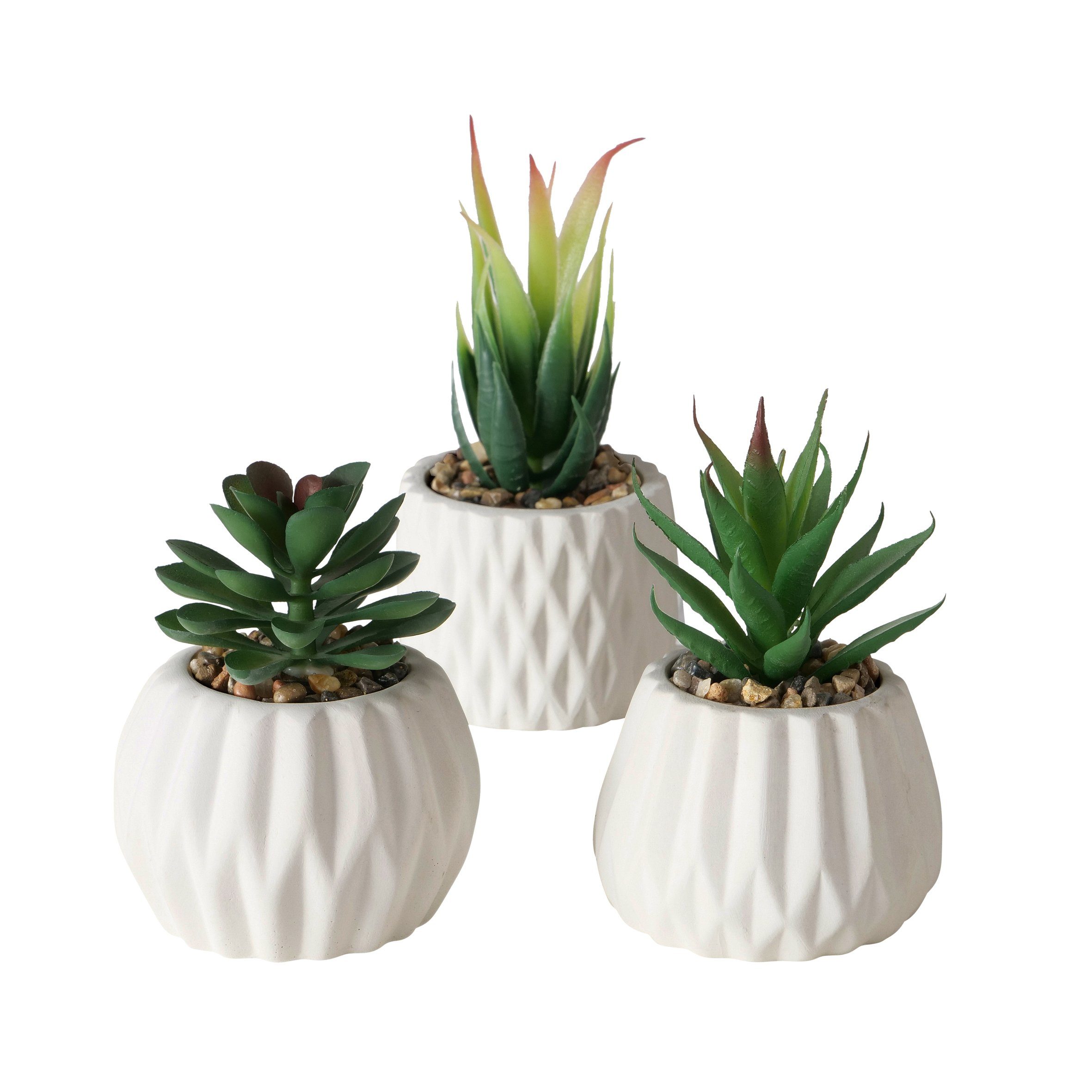 Kunstpflanze Deko Kunstpflanze im weißen Topf 3er Set - 15 / 12 / 10 cm Höh günstig online kaufen
