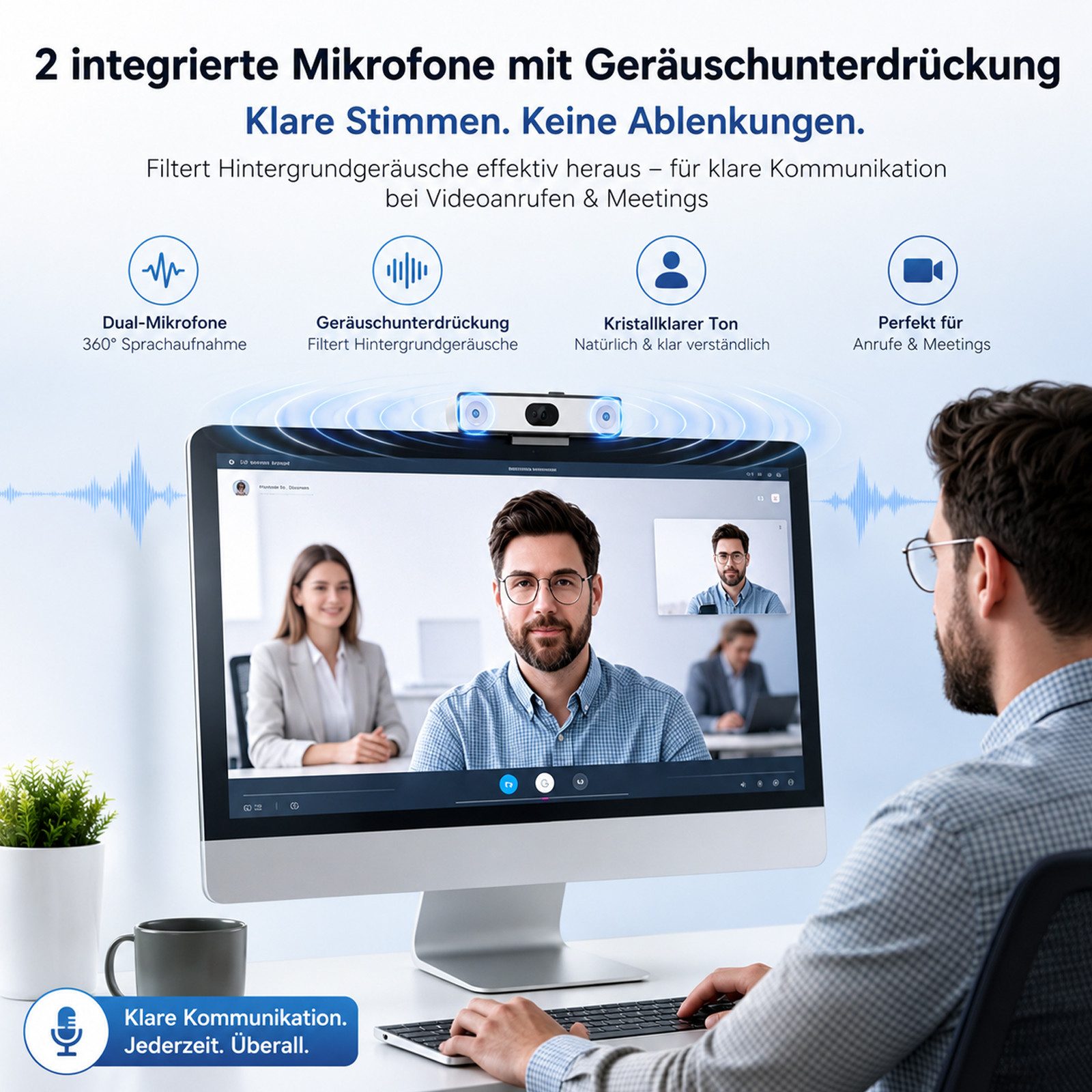 Philips SPL6308, 2K/30FPS/Autofokus/Zwei Mikrofone/Low-Light-Korrektur Webcam (2K, USB, 2K-Auflösung, Autofokus, Sichtschutzabdeckung, zwei Mikrofone)